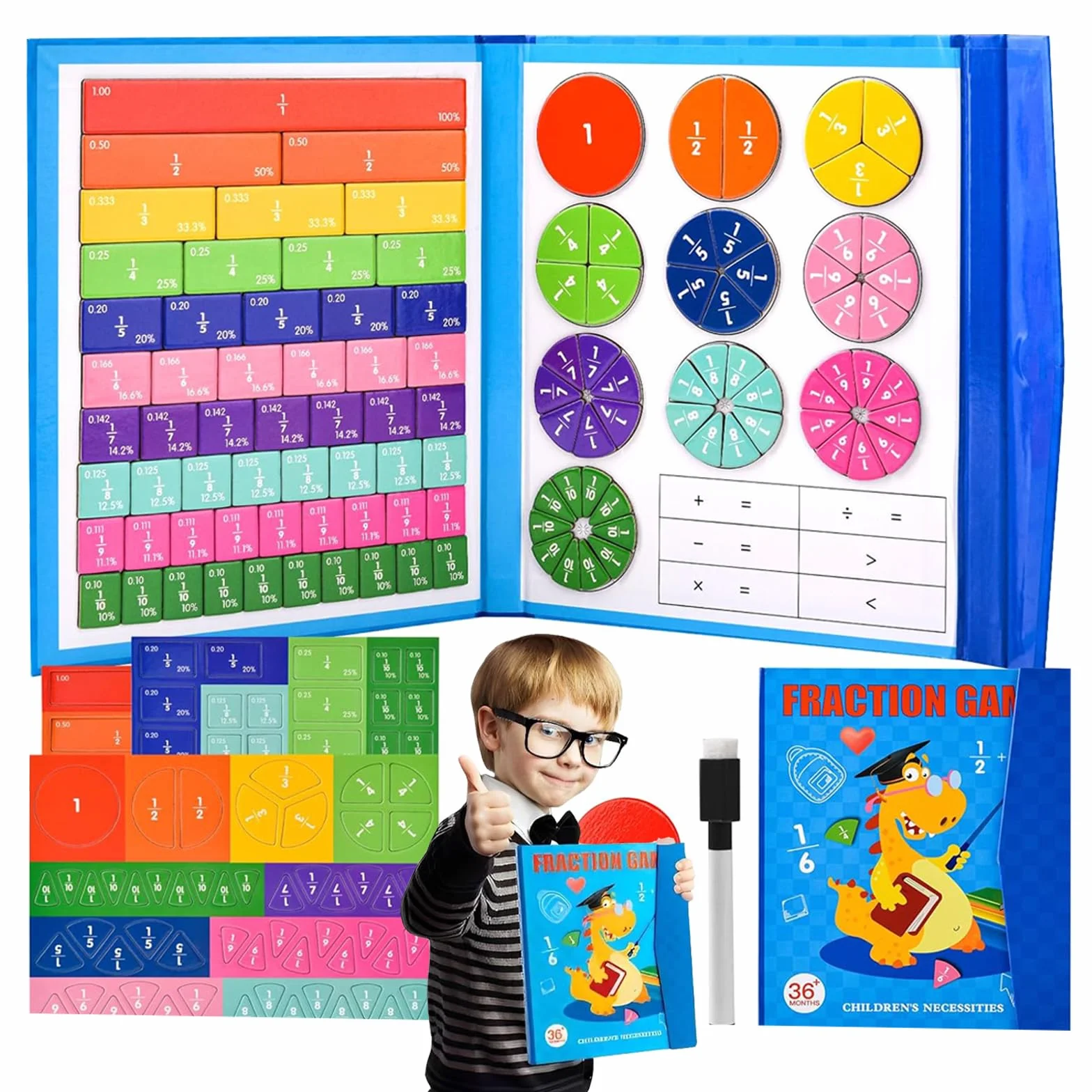Puzzle Educativo Sulla Frazione Magnetica, Piastrelle Magnetiche Frazioni, Matematica Montessori Primaria, Set per Bambini