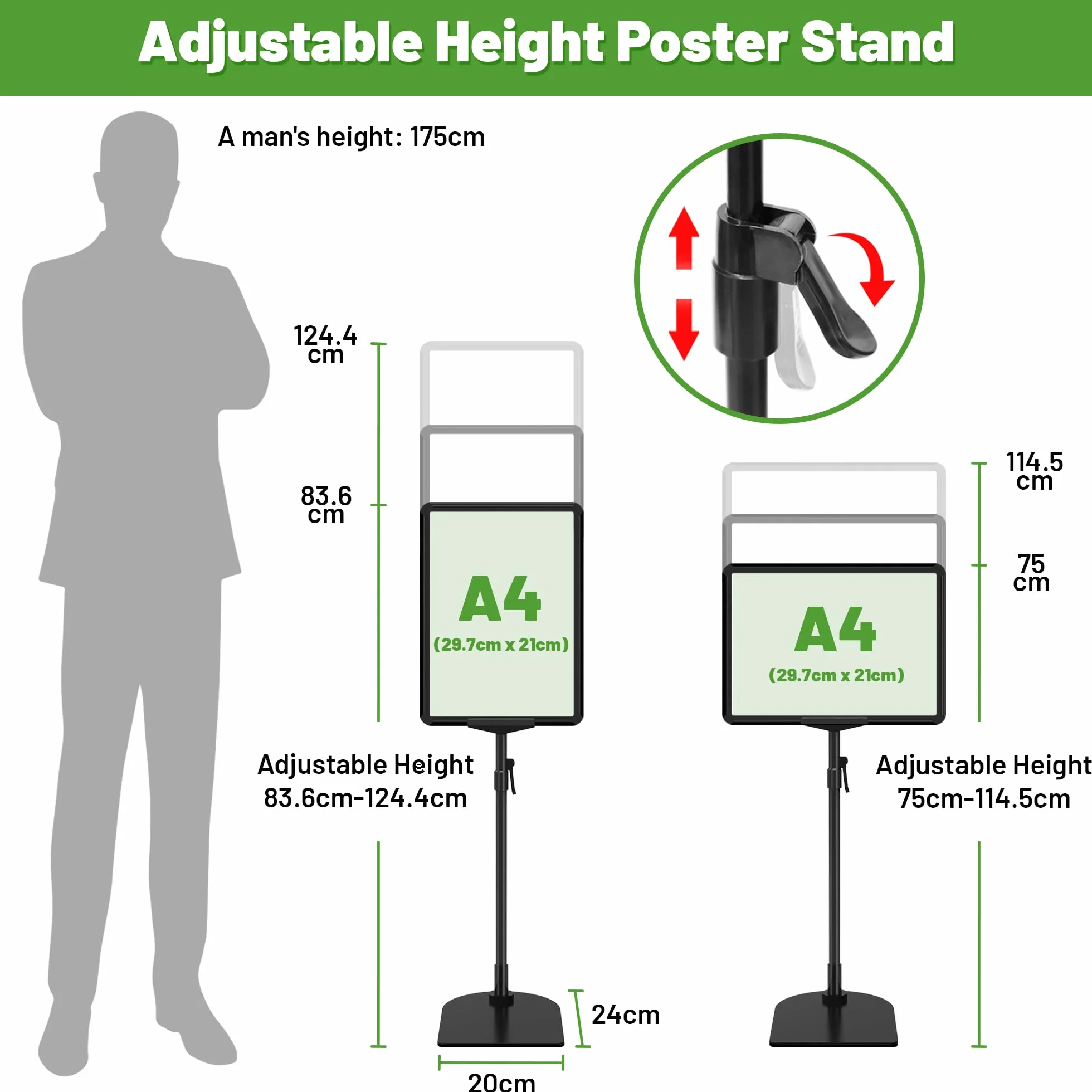 Confezione da 8 Supporti per Cartelli per Esposizione A4, Supporto Regolabile per Poster da Tavolo e Pavimento, Supporto per Cartelli da Pavimento, Supporti per Segnaletica in Metallo per