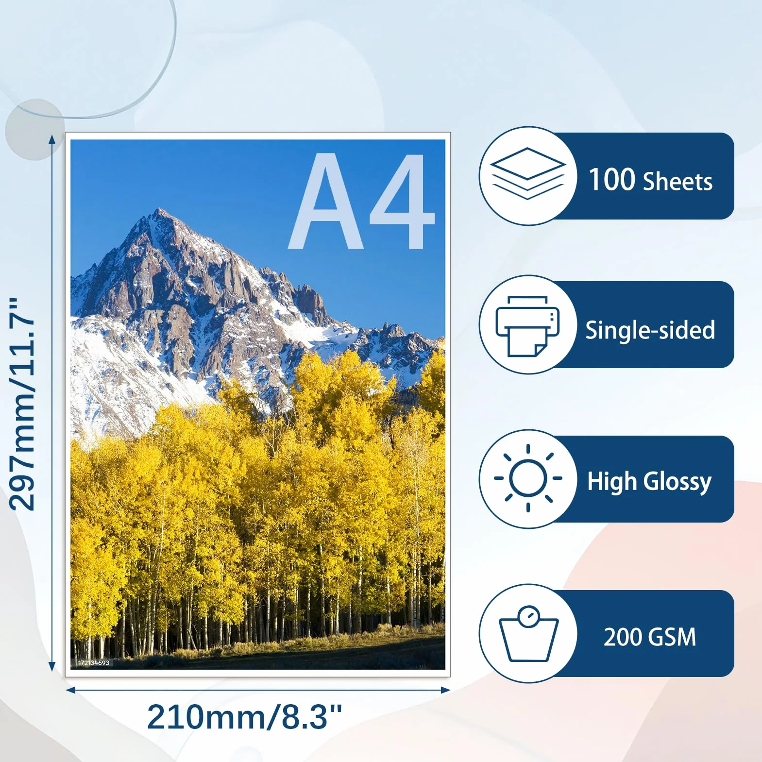 Carta Fotografica A4 Lucida 200 g/m² 100 Fogli 21 x 29,7 cm per Foto Immagini Volantini