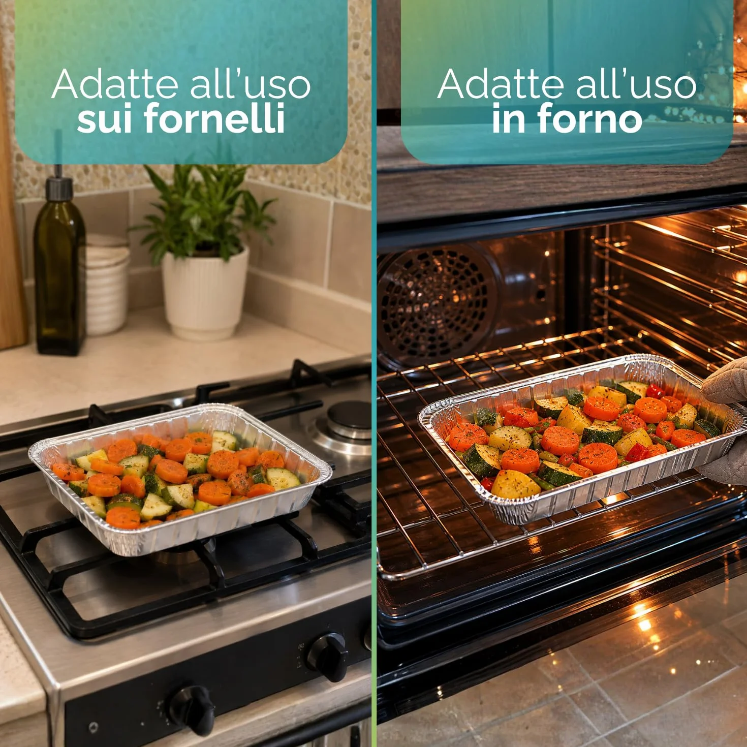 VIRSUS 100 Vaschette in Alluminio R11G Varie Dimensioni porzioni Rettangolari Argentate per Alimenti USA e Getta