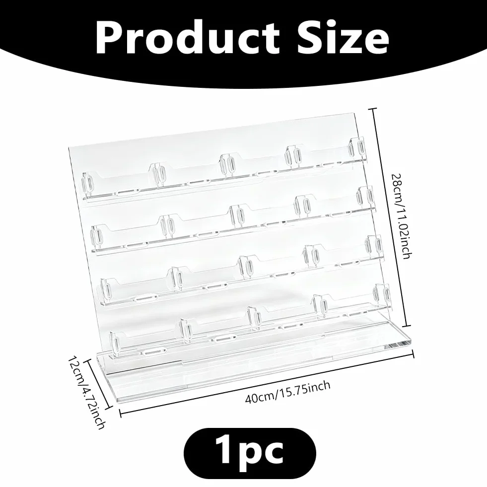 DICOSMETIC Espositore per biglietti da visita a 4 livelli, 16 griglie in acrilico, espositore per biglietti da visita, 12 x 40 x 29 cm, organizer trasparente per carte da scrivania per casa, ufficio