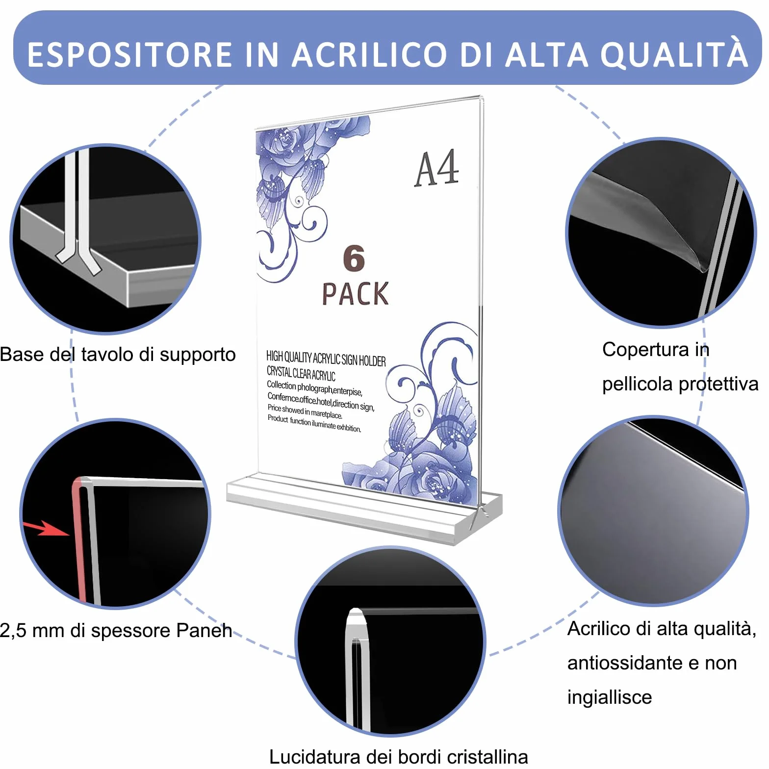 Flow fire Espositore per menù, formato A4, in acrilico, 6 pezzi, a forma di T, formato A4 per poster, uffici, negozio, ristoranti