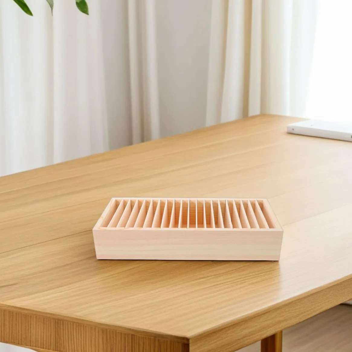 Scatola Porta Biglietti da Visita 2 Pezzi Design Multi-scomparto e Struttura Staccabile in Legno Beige per Organizzazione Versatile a Casa e Ufficio