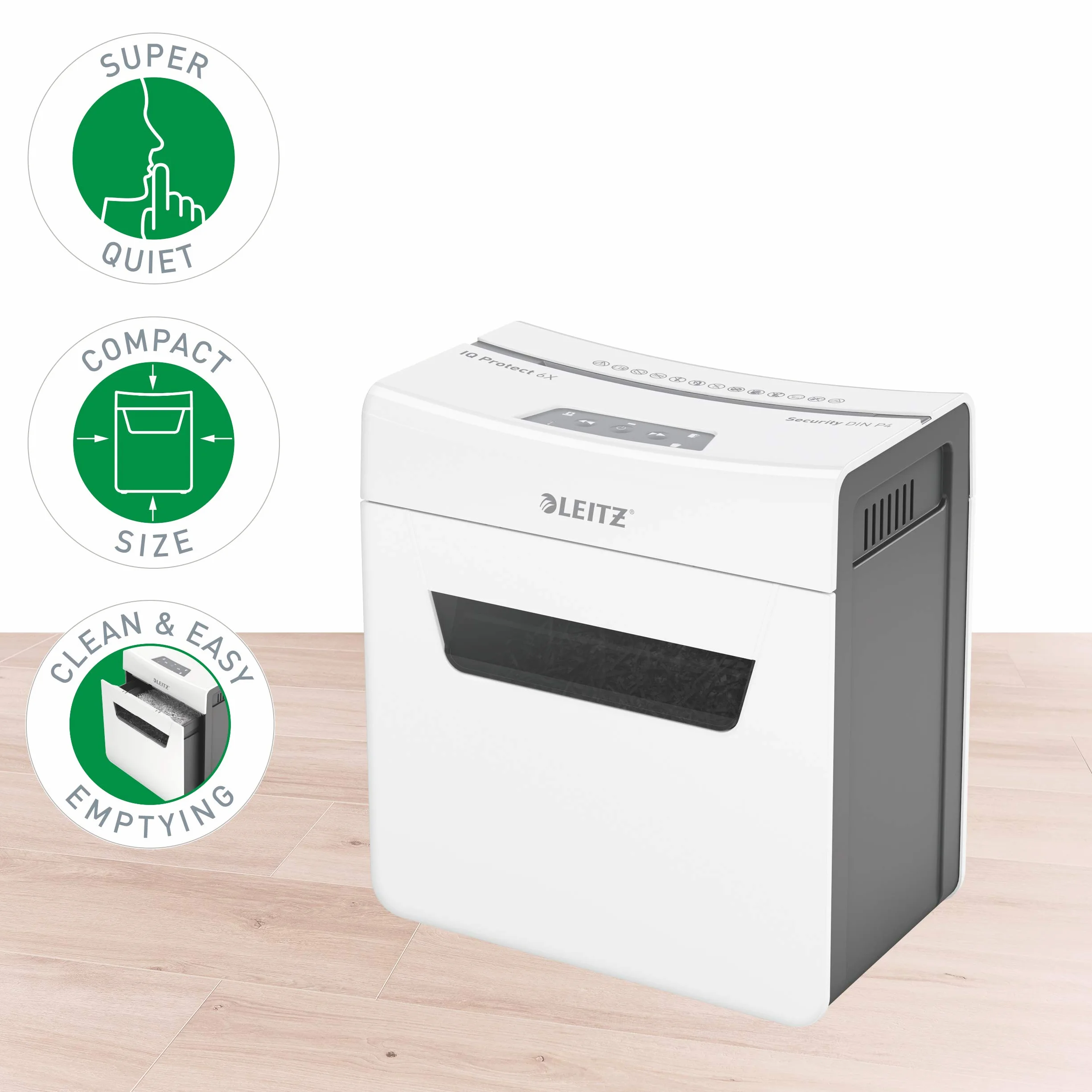 Leitz IQ Protect Premium 6X, Distruggidocumenti Manuale Personal, 7-6 Fogli (70-80 gr/mq), Taglio a Frammenti, Sicurezza P-4, Capacità 10 litri, 80900000