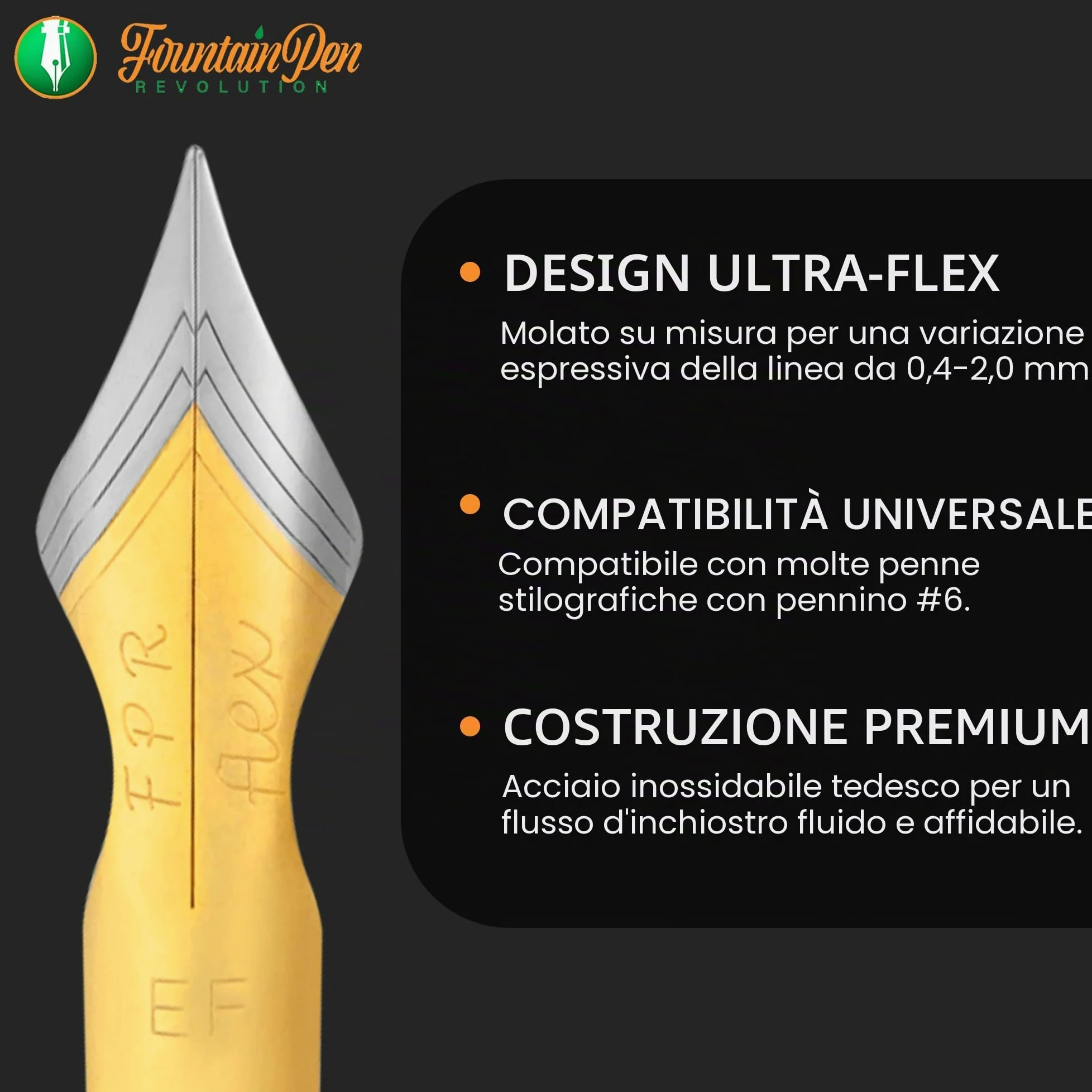 FPR #6 Due toni EF Ultra Flex – Pennini per penna stilografica personalizzati con tocco ultra flessibile – Punta flessibile in acciaio inossidabile liscio – Pennini da calligrafia extra sottili per