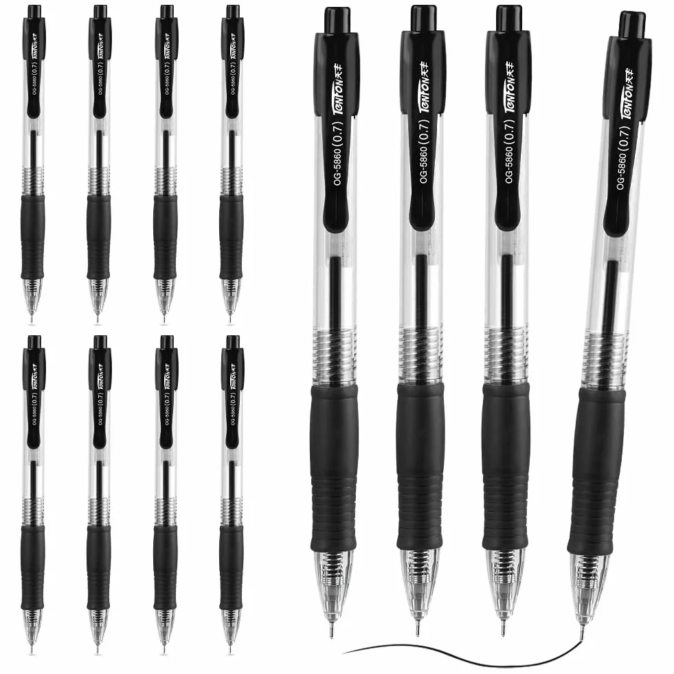 OFFCUP Penna a Sfera 0.7mm Punta Media Nero 12pcs Penne Gel Asciugatura Veloce Cancelleria Scuola Ufficio