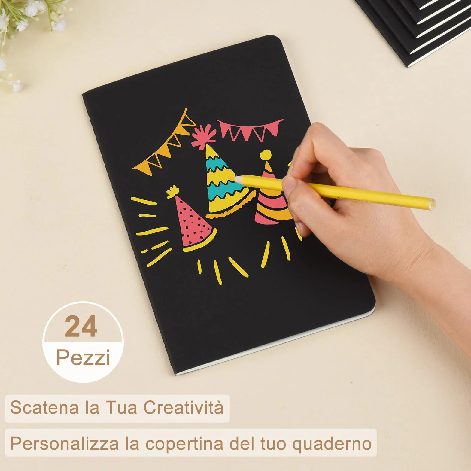 Quaderno A5 Rigato 24 Pezzi 30 Fogli 60 Pagine Nero