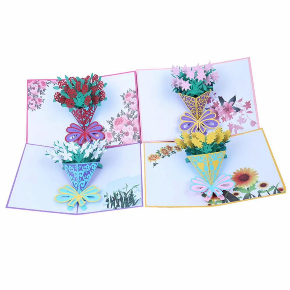 NUOBESTY Bouquet Di 3 Fiori Artificiali Biglietto Dauguri Con Rose Decorazione Per Festival Design 3d Con Rose Carta Creativa Per Amici
