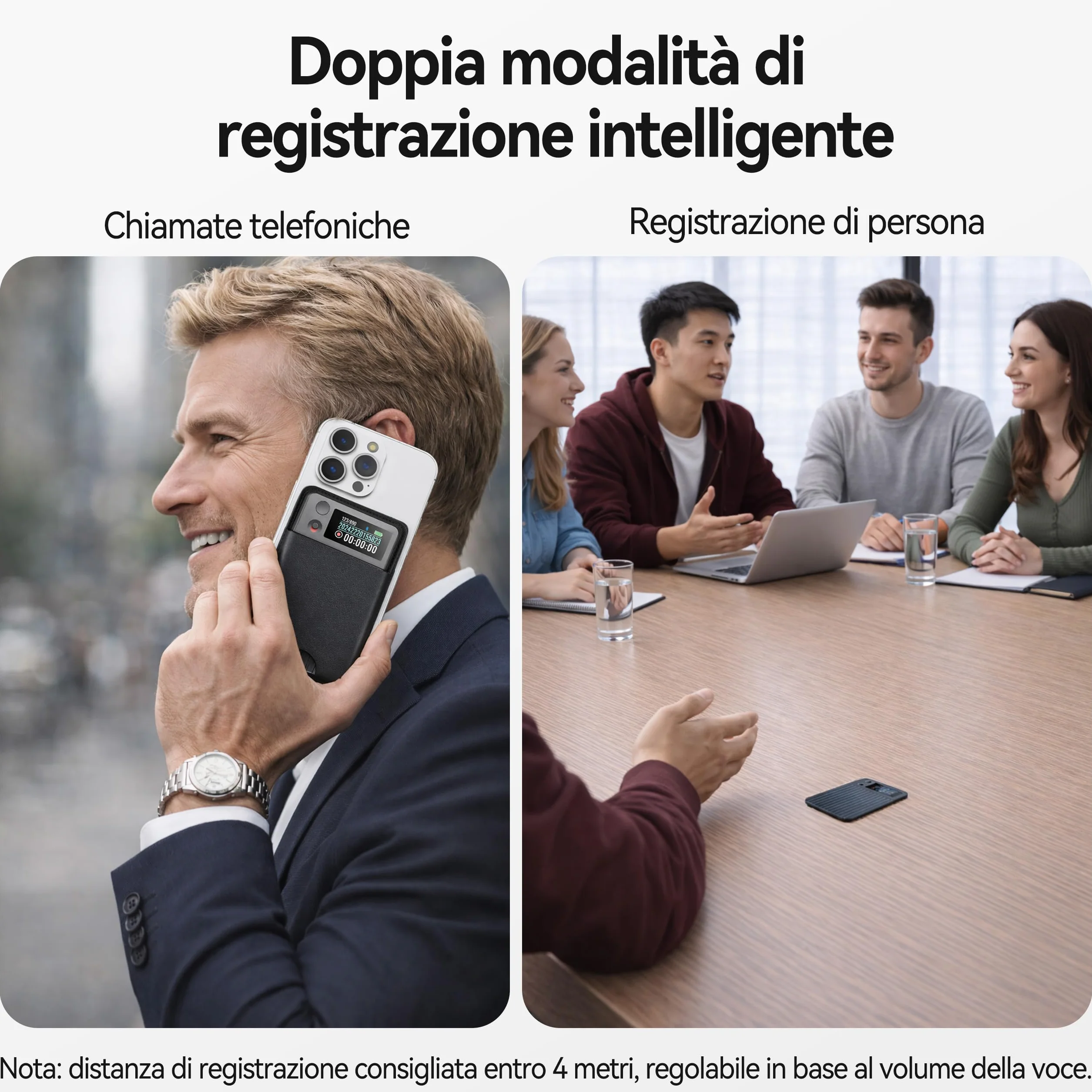 Registratore Vocale AI con Trascrizione e Riassunti AI Avanzati, 1200 Minuti al Mese, Audio HD, con Custodia, per Riunioni di Lavoro, Lezioni e Chiamate, Regalo per Professionisti e Studenti