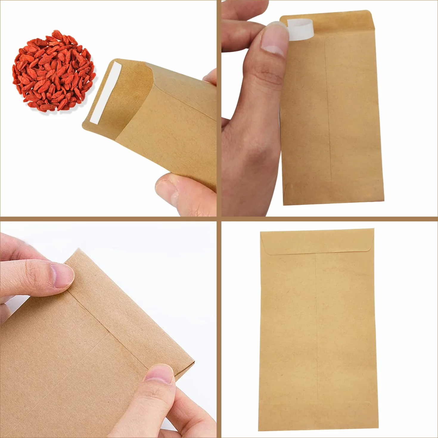 Buste di Semi Autoadesive Kraft 10x6 cm per Denaro Monete