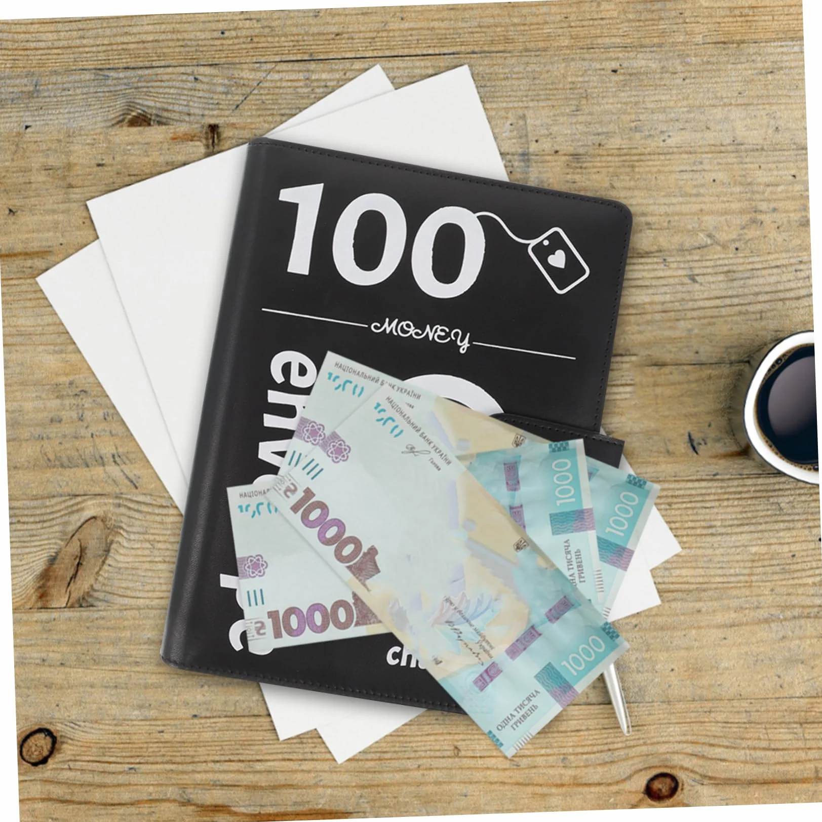 Raccoglitore Risparmio Denaro 4 Set Pu con Buste Trasparenti | Coppie, Plastica e Metallo, Design Elegante, Annotazione Attività Giornaliere