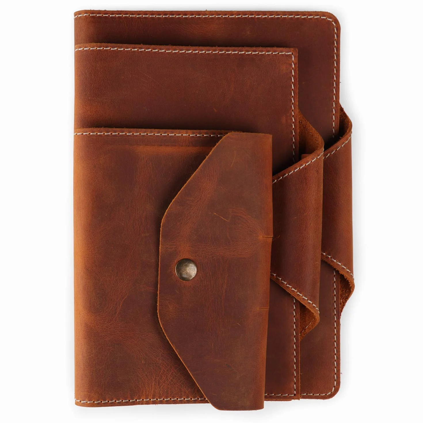 MegaGear Londo Portfolio in Vera Pelle con Blocco Note e Chiusura a Scatto, per Affari, Ufficio e Viaggi – Cartella Elegante e Funzionale in Pelle di Alta Qualità (Camel, S)