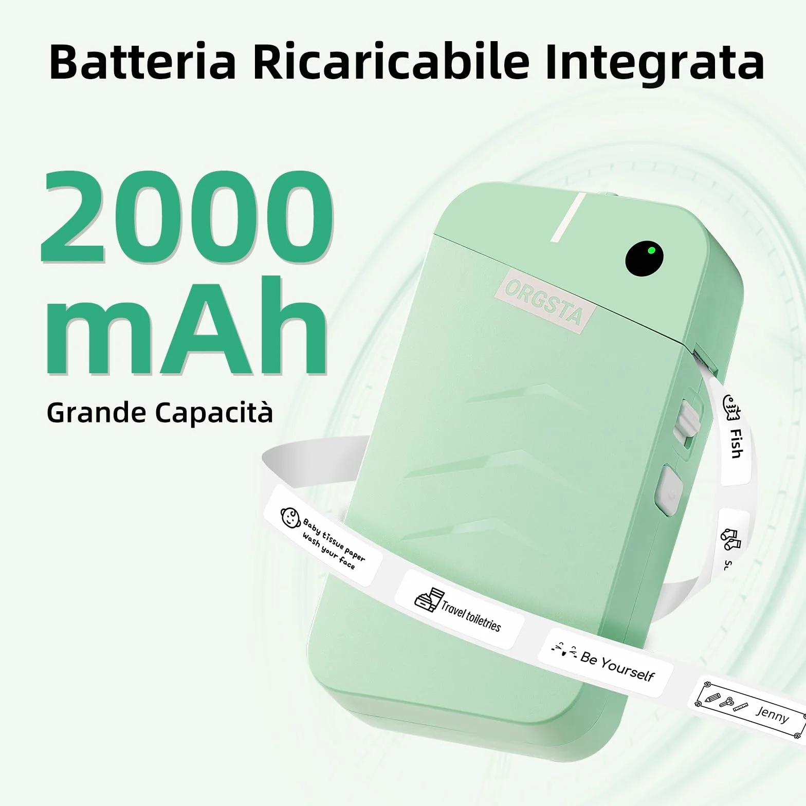 ORGSTA S001 Etichettatrice Bluetooth 2000mAh Mini Termica Portatile Stampante Etichette Adesive