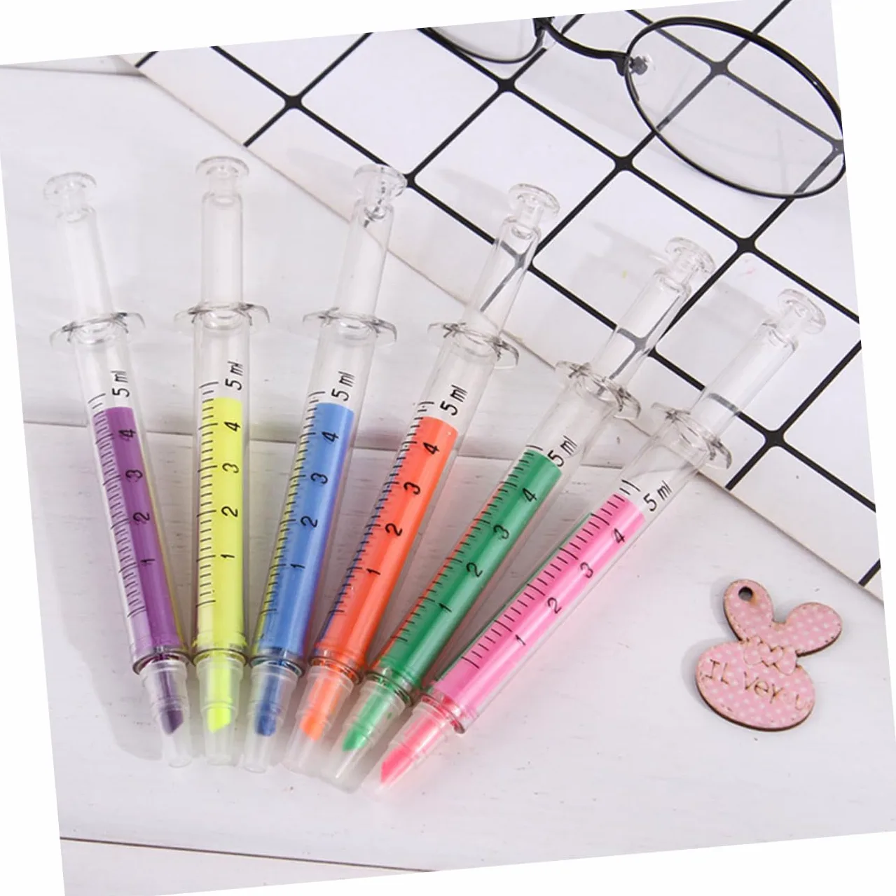 Penna Evidenziatore a Siringa in Plastica Set Da 24 Pezzi Colori Misti Evidenziatori Comodi Per Uso Domestico e Infermieri Strumenti Di Scrittura Creativi