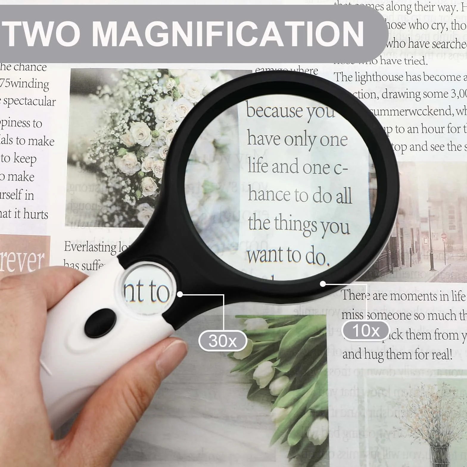 Lente d'Ingrandimento 10X 30X con Luce 3 LED per Lettura, Osservazione e Gioielli