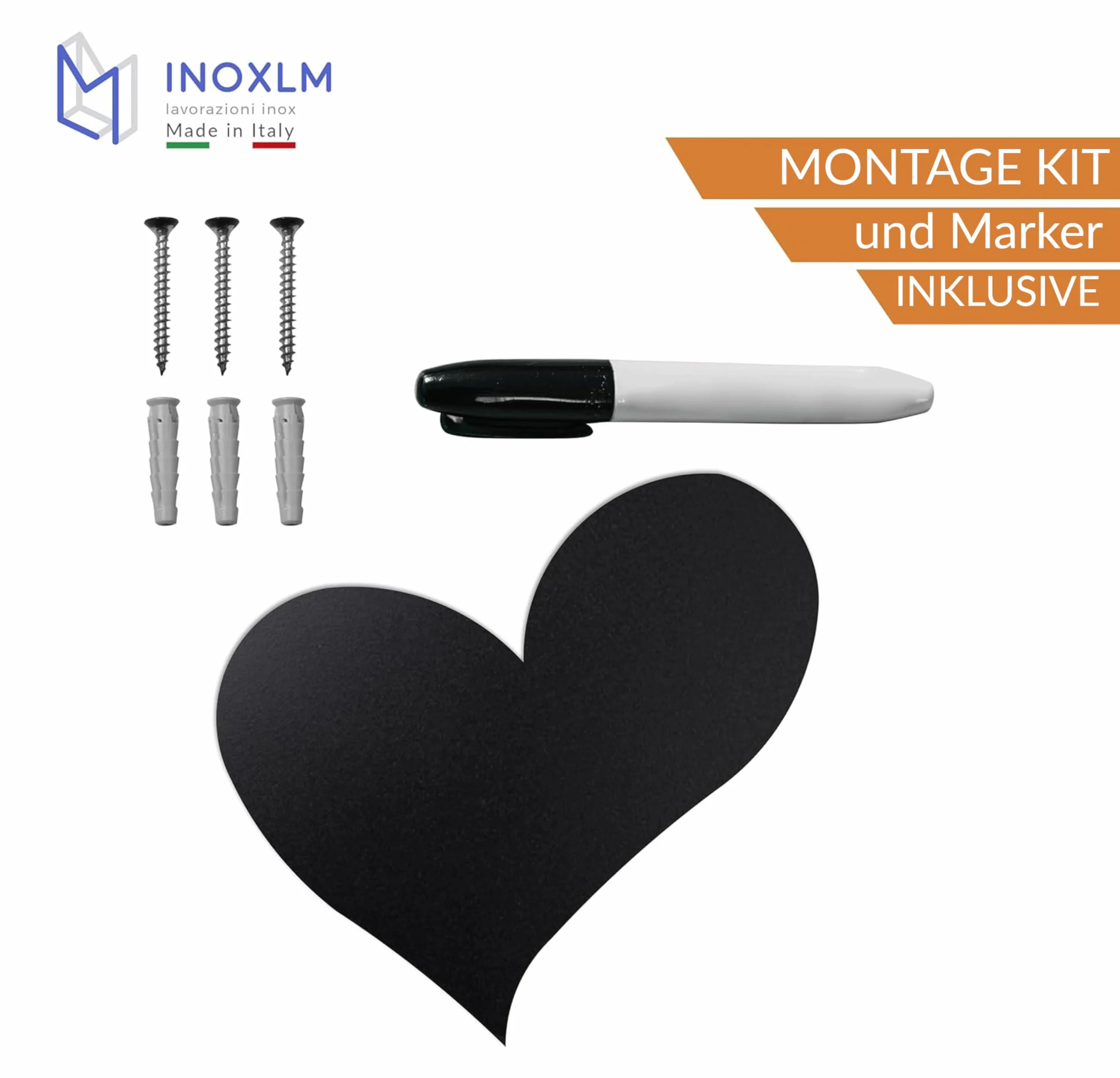 INOXLM Lavagna Magnetica da Parete in Acciaio forma di Cuore scrivibile con Pennarello | Bacheca ricordi | Lavagna calamite | Magnetica per foto souvenir | Lavagna bambini | Bacheca 36x34 cm (Nero)