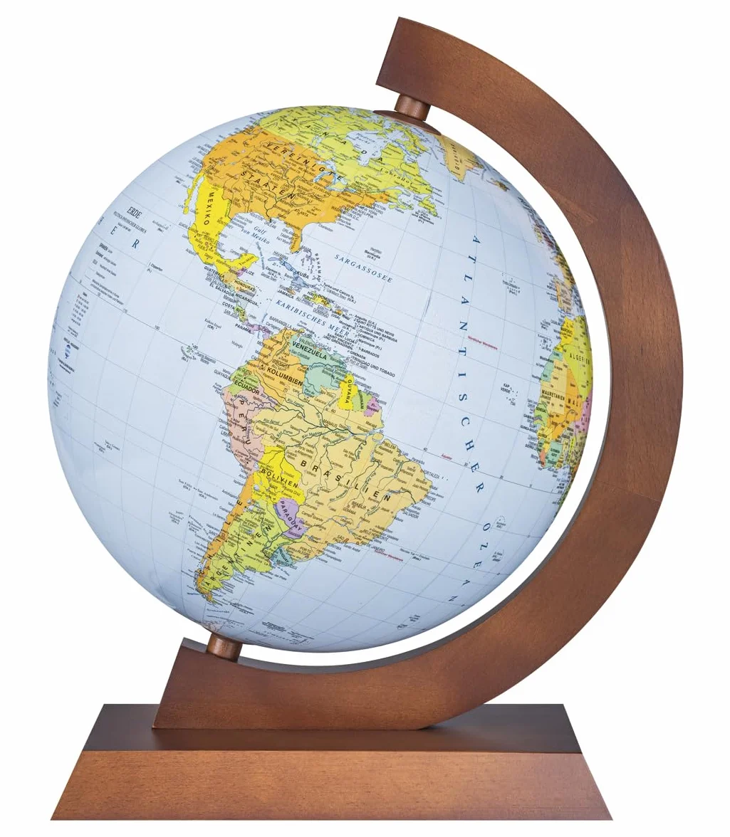 DONAU Globo/Diametro 320 mm/Mappamondo/Mappa Politico-Fisico/4 in 1 + montatura in legno/Illuminato/Globo luminoso/Applicazione Multiglobear/Illuminazione a LED
