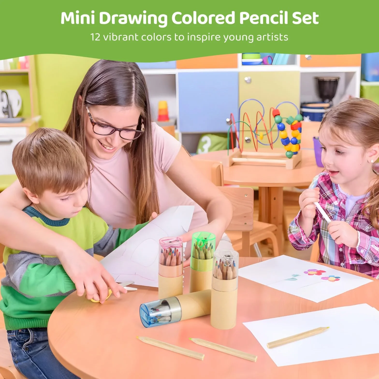 Set di 40 mini matite colorate, 12 colori in tubo con coperchio temperamatite, matite portatili per i più piccoli, forniture artistiche per feste scolastiche, scrittura, schizzi, pittura