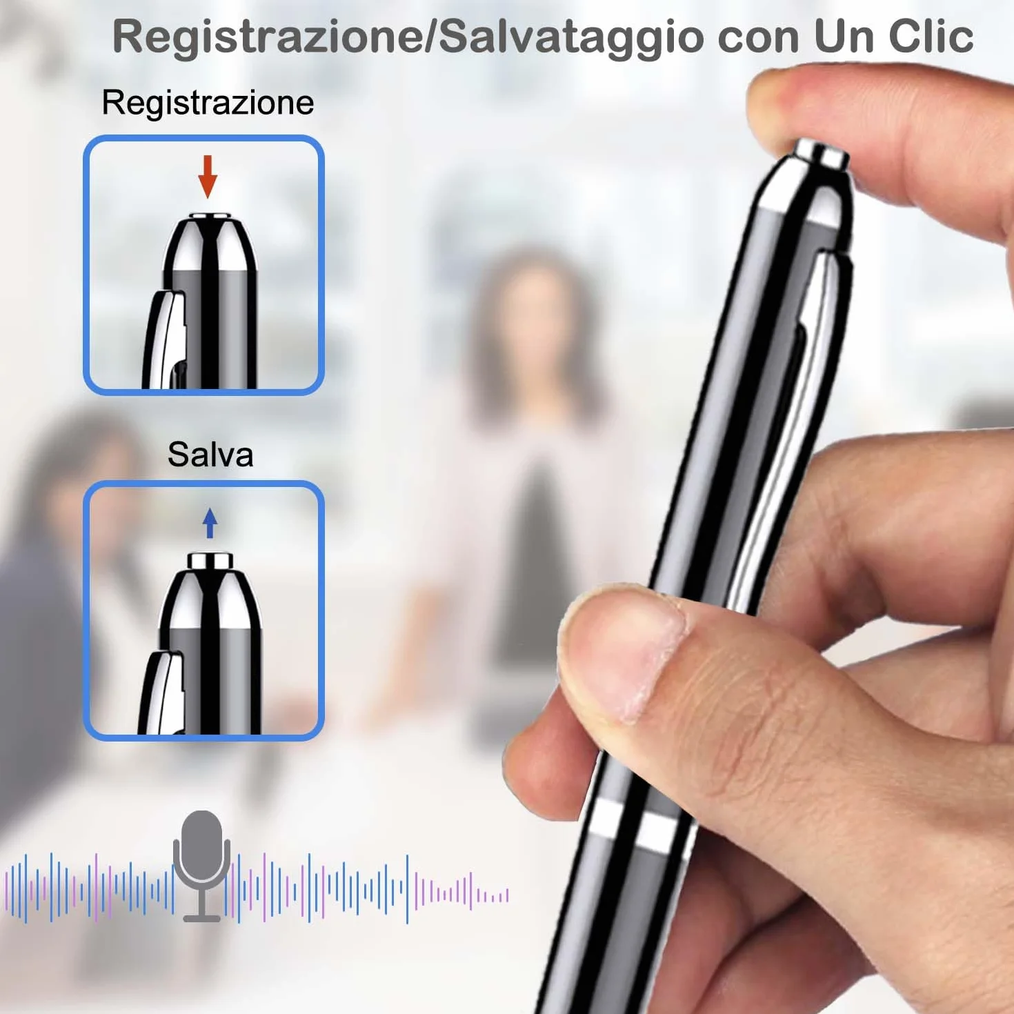 Registratore Vocale Penna 64GB Registratore Vocale Professionale con Attivazione Vocale e Riproduzione MP3 Mini Registratore per Riunioni Interviste Lezioni