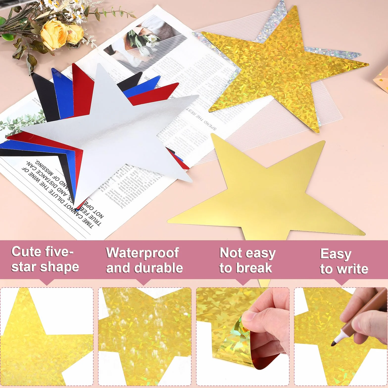 QUARKZMAN Doppia Stampa Stelle Di Carta Confetti 24Pz 6" Laser Oro Decorazioni Per Bacheca