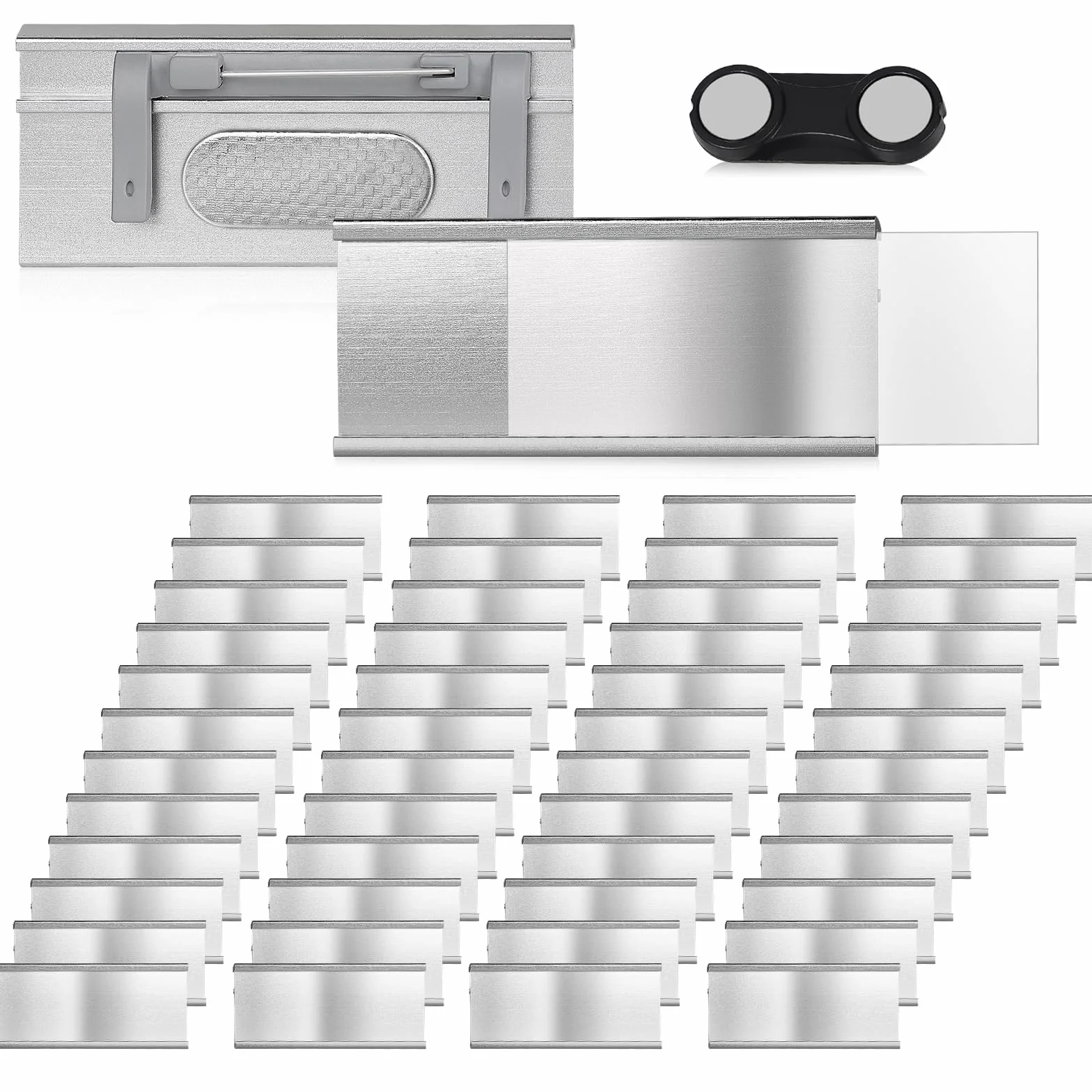 EFUTURETIME Badge Nominativi Magnetici in Alluminio 72x31 mm con Spilla e Clip per Lavoro Mostre Ristorante Scuola