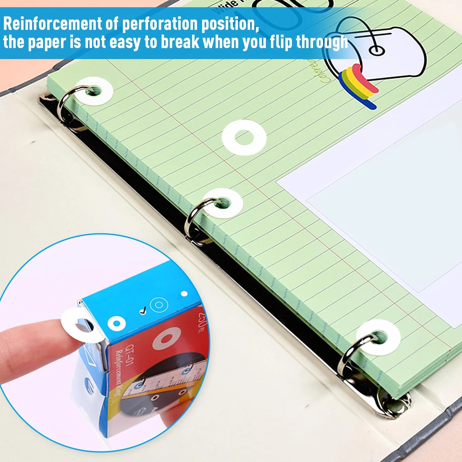 Etichette Rinforzo Fori Autoadesive 1000 Pcs Salvabuchi Resistenti Agli Strappi per Libri a Fogli Mobili
