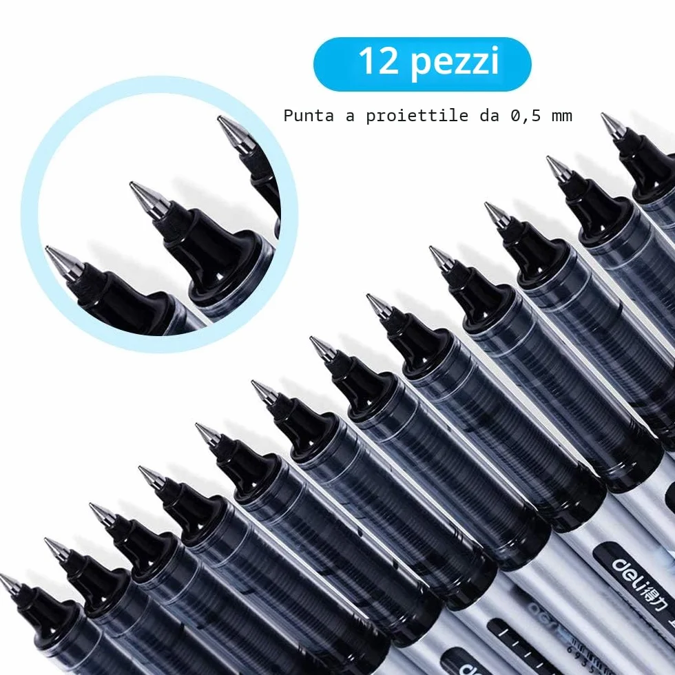 Penne Gel Nera 0.5mm Punta Fine, Penna a Sfera Inchiostro Nero 12 Pezzi