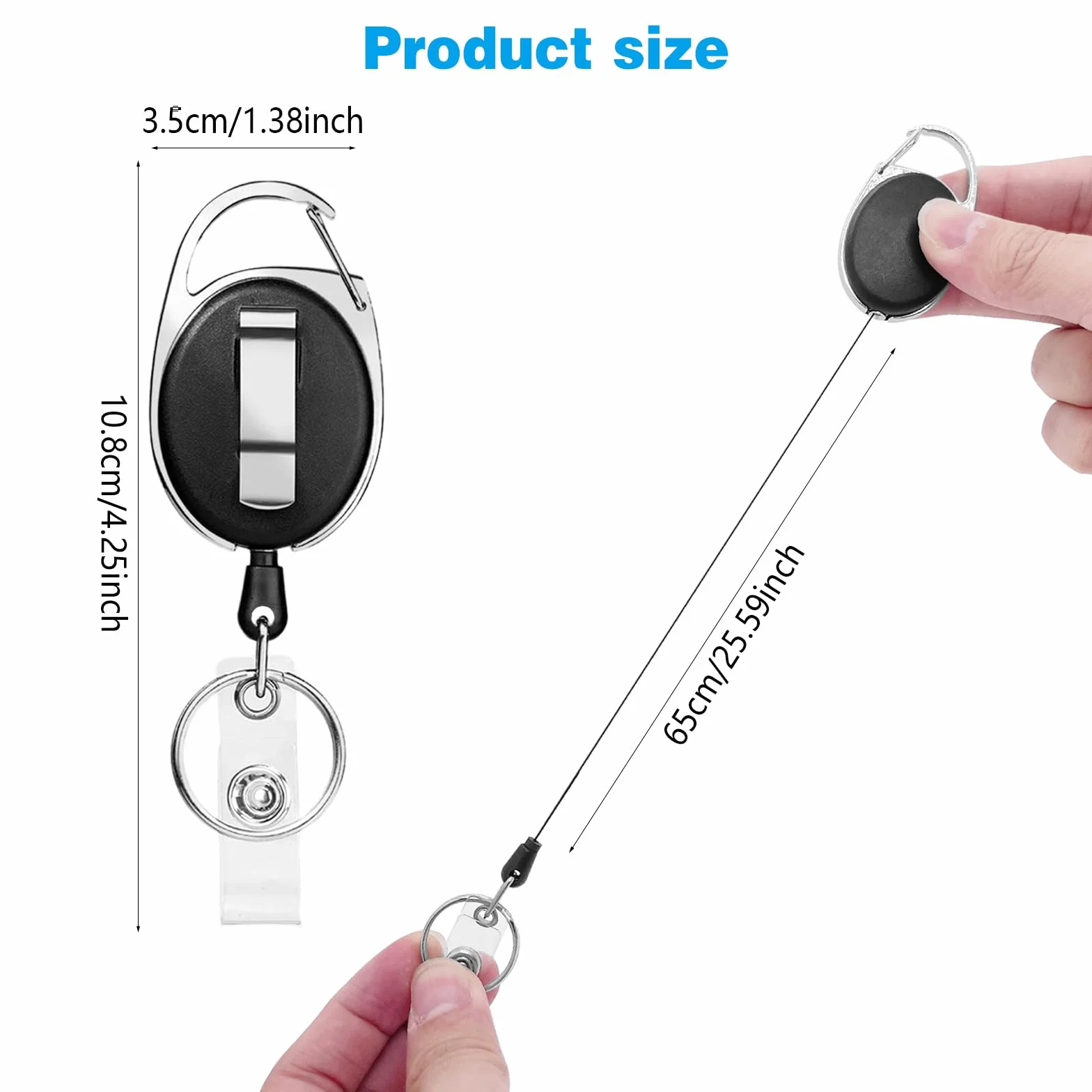Porta Badge Retrattile 2Pcs Clip a Bobina con Portachiavi per Carte d'Identità