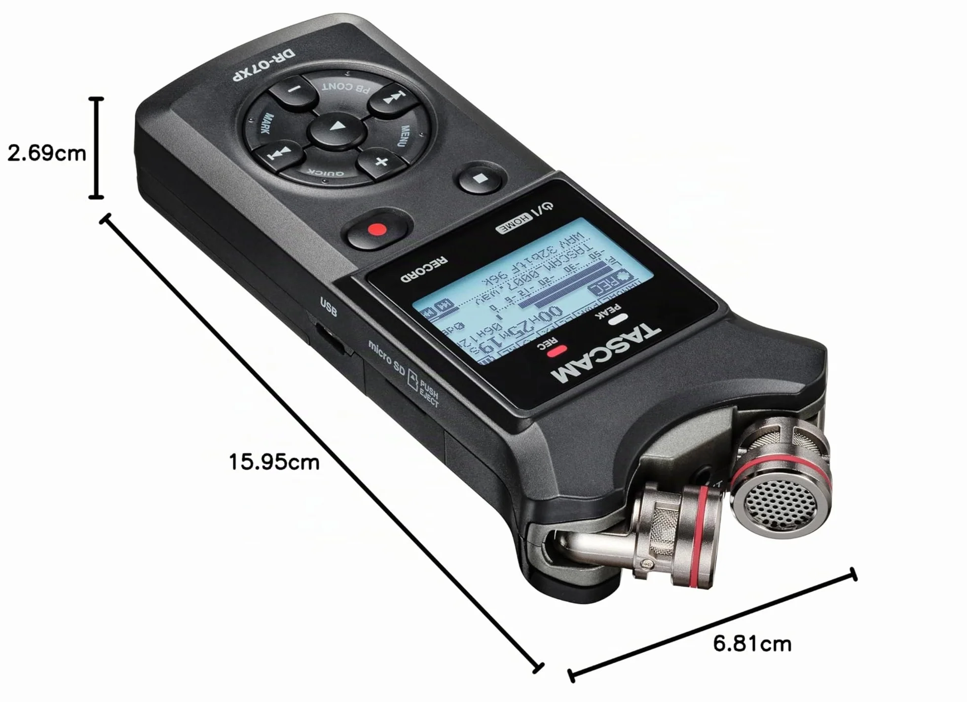 Tascam DR-07XP - Registratore portatile portatile a 2 canali a 32 bit con microfoni regolabili e interfaccia audio USB-C