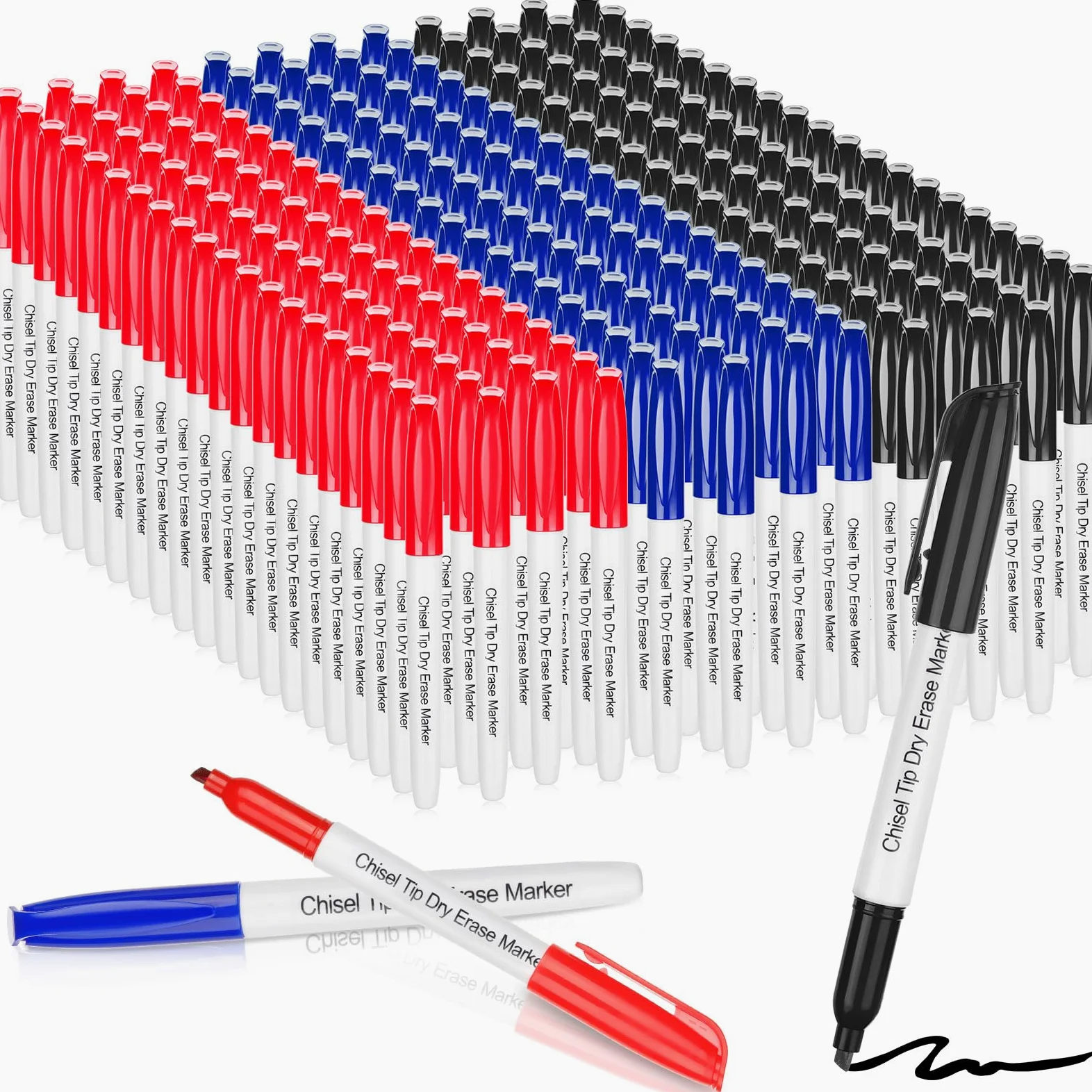 Sepamoon Confezione da 240 pennarelli cancellabili a secco, con punta a scalpello, a basso odore, cancellabili a secco, per scuola, ufficio, casa (nero, blu, rosso)
