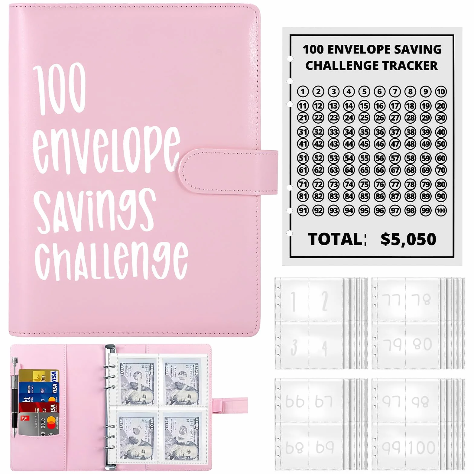 100 Envelope Saving Challenge, Pianificatore di Budget, Sfida del Risparmio, Cartella del Risparmio, Libro del Risparmio