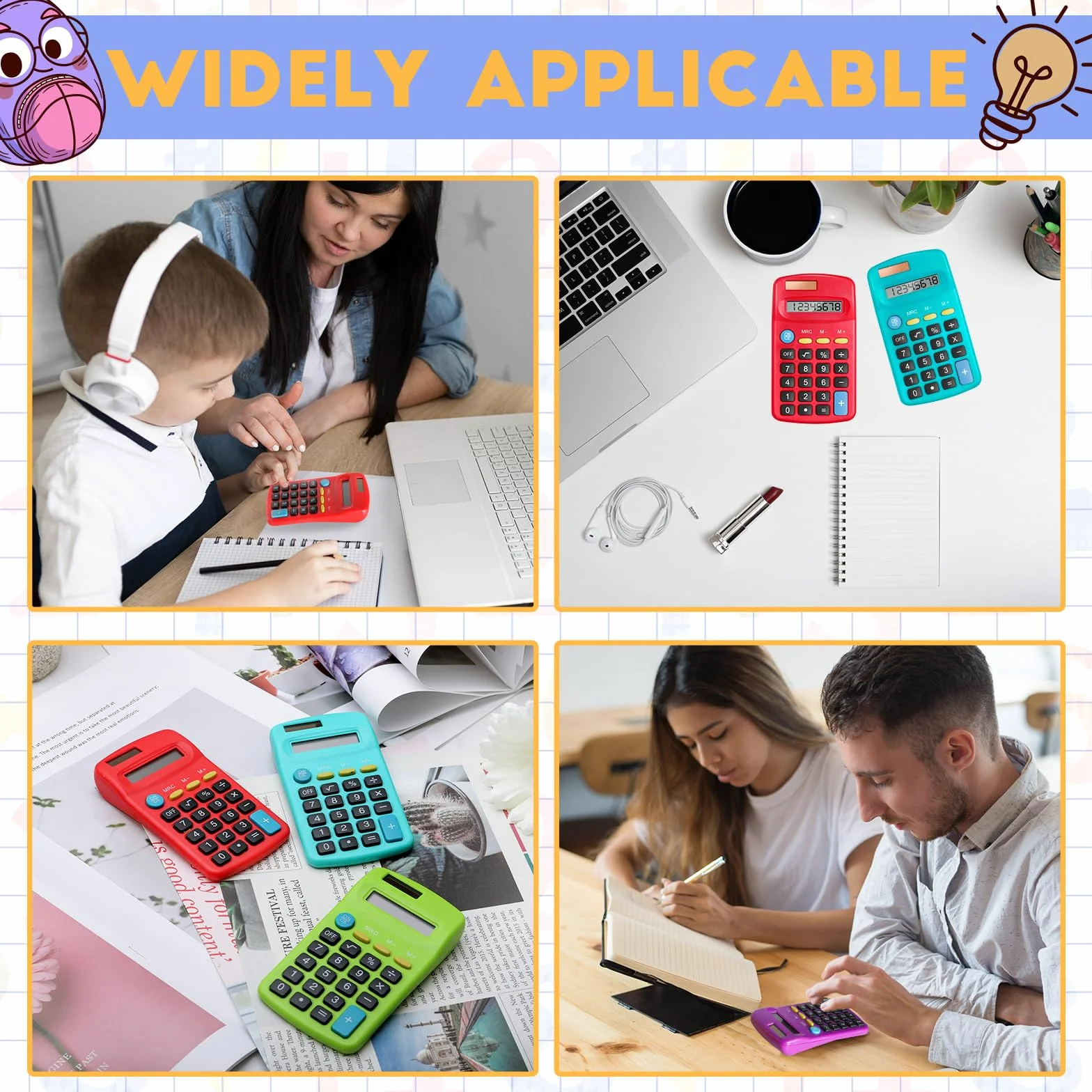 Confezione da 24 mini calcolatrici tascabili per studenti ad angolo portatile, display a 8 cifre, batteria solare, doppia alimentazione, piccola calcolatrice per studenti, bambini, casa, ufficio (6