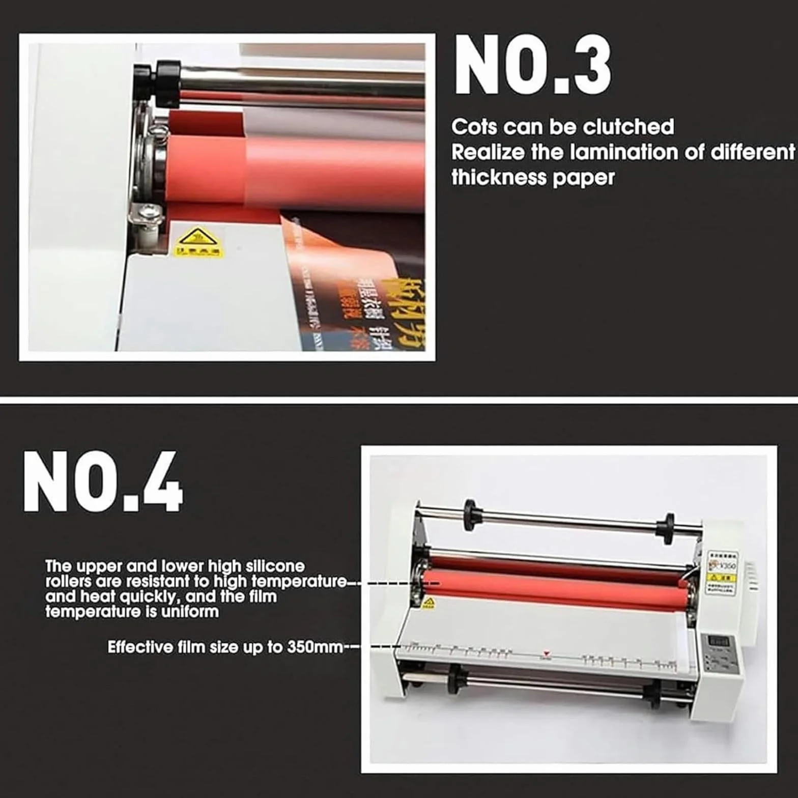 Laminatore a Caldo e a Freddo, Macchina per laminazione Elettronica, Controllo della Temperatura con Display Digitale da 350 mm, Mono e Bifacciale, per Ufficio