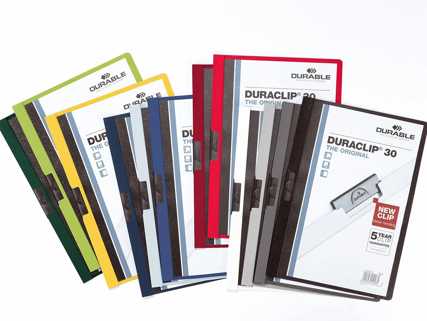Durable 220005 Duraclip 30, Cartellina con Clip per Archiviare Documenti, Capacità 1 - 30 Fogli, Formato A4, Confezione da 25 Pezzi, Verde