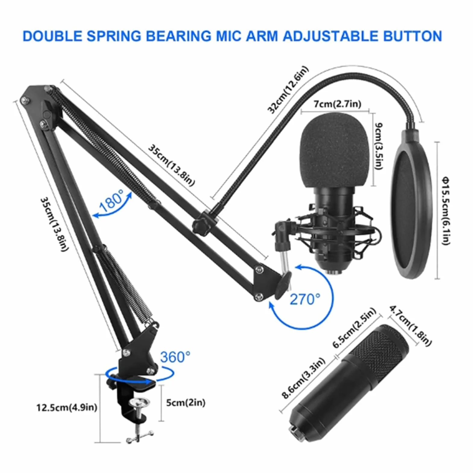Set di microfoni di registrazione - kit microfono in streaming, attrezzatura audio professionale | Bundle microfono intuitivo intuitivo, condensatore podcast Set for Singers Anchors Live Streaming Rec