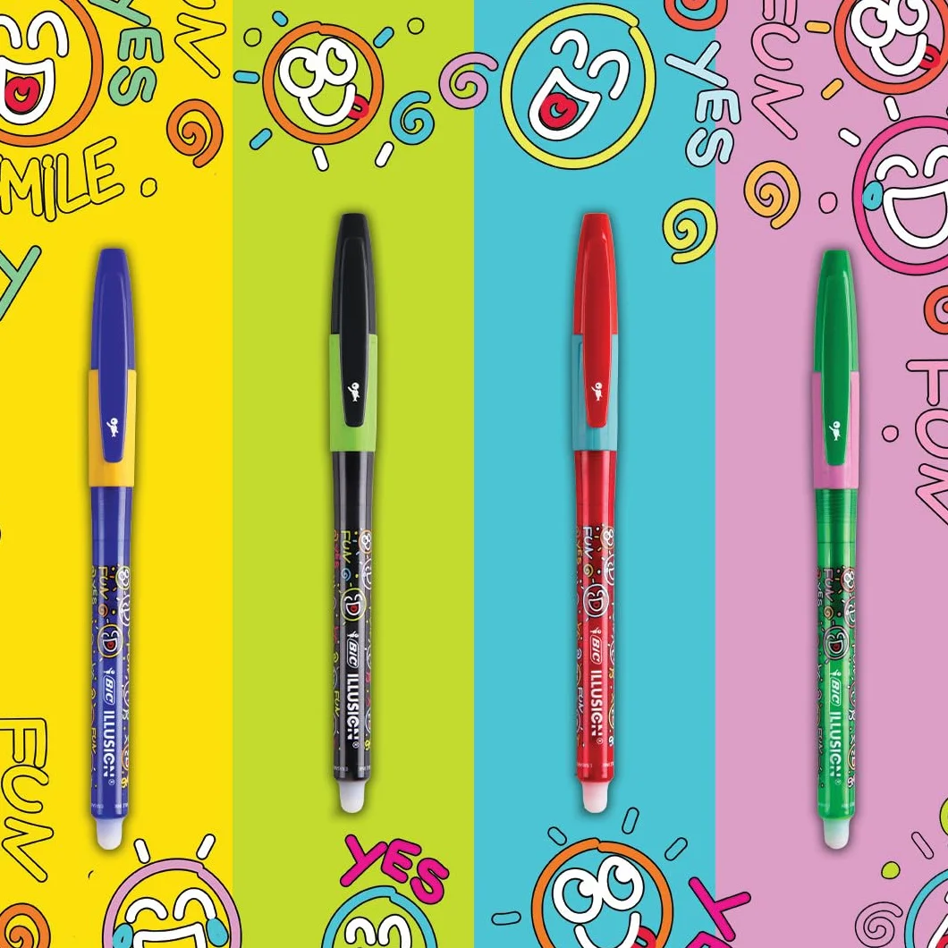 BIC Illusion - Penna a sfera cancellabile e ricaricabile, a punta media, 0,7 mm, colore: rosso, confezione da 24