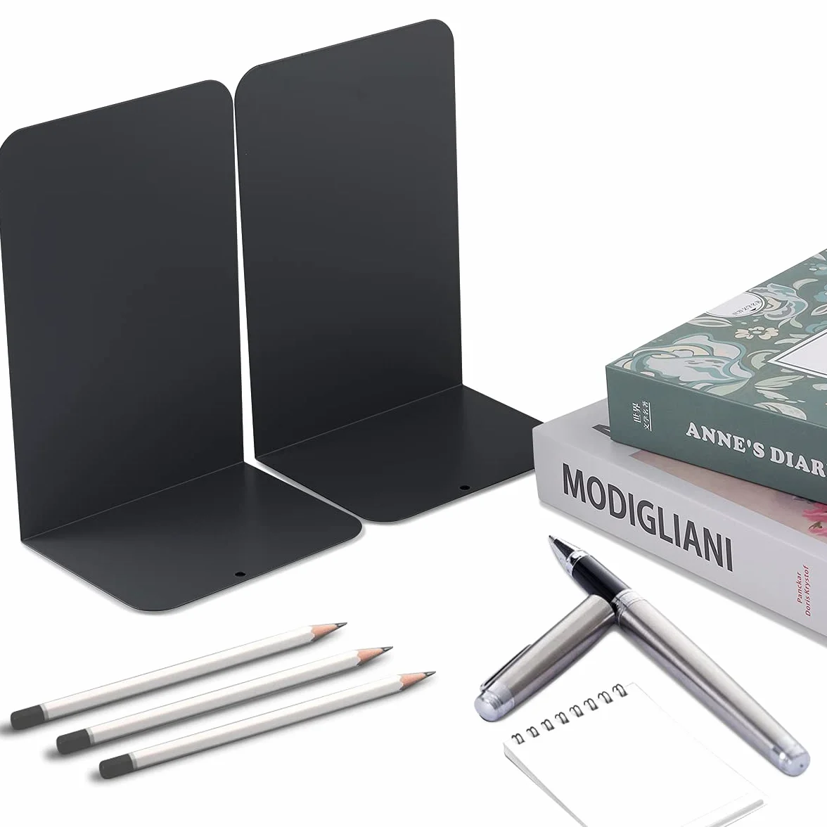 Fermalibri in Metallo per Mensole 3 Paia - Reggilibri da Ufficio, Casa, Biblioteca, Scuola (Nero)