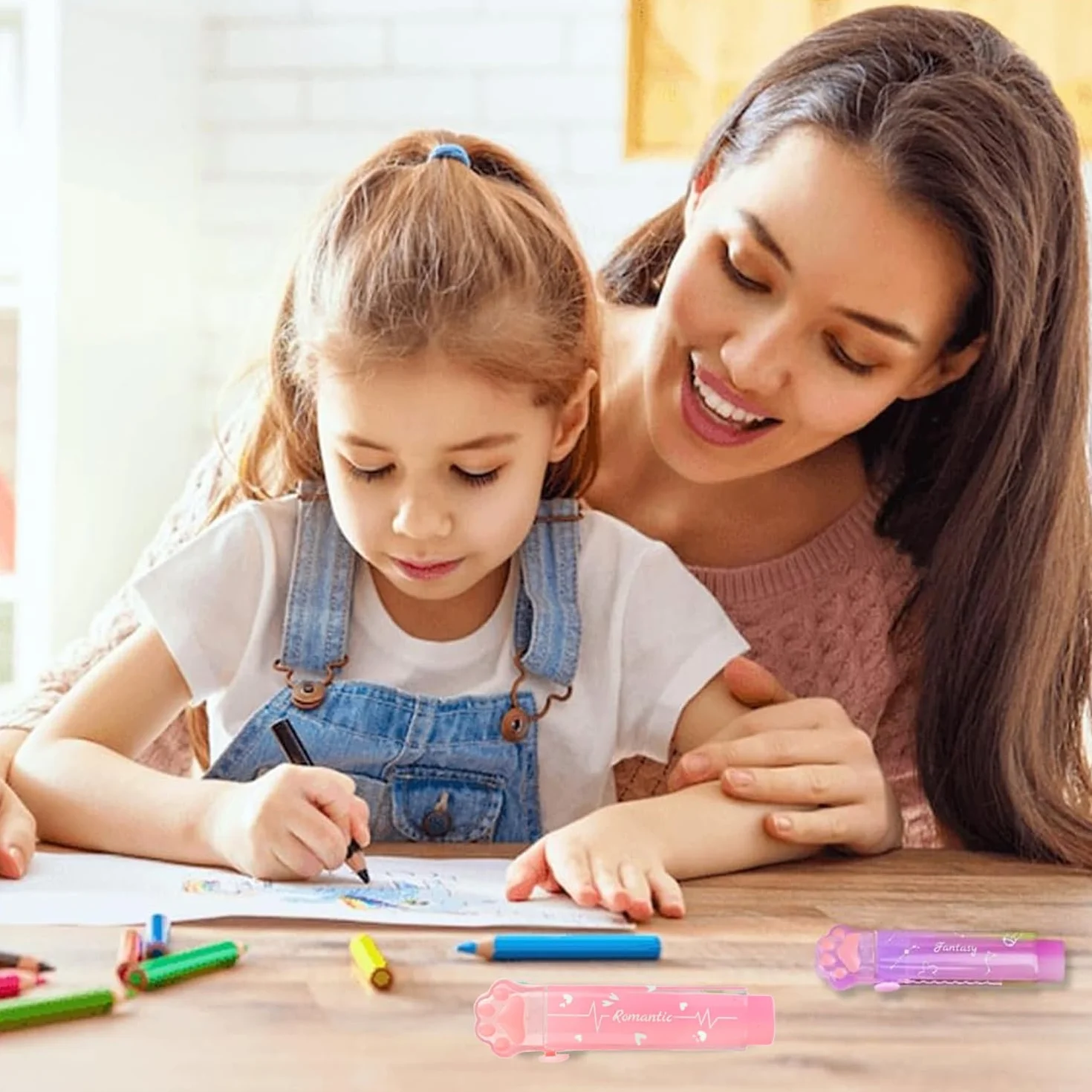 Gomma retrattile a forma di zampa di gatto rosa e viola, set di 2 per bambini