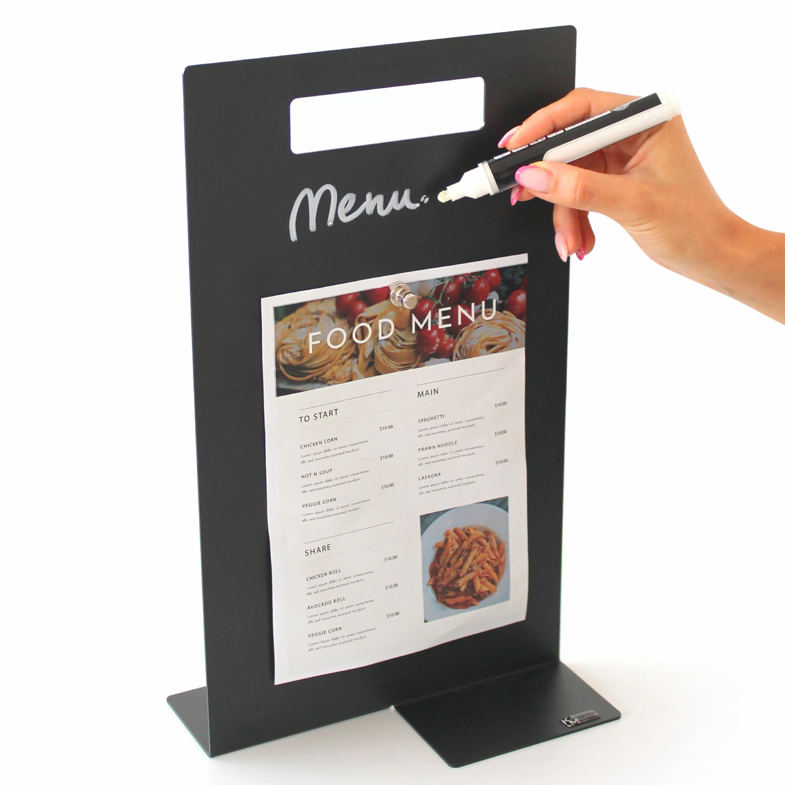 KalaMitica - Lavagna Magnetica da Tavolo Formato A4-21x36 cm - Lavagna Nera Bifacciale, Scrivibile e Cancellabile - Espositore da Banco, Porta Menù per Ristorante, Bar, Negozio