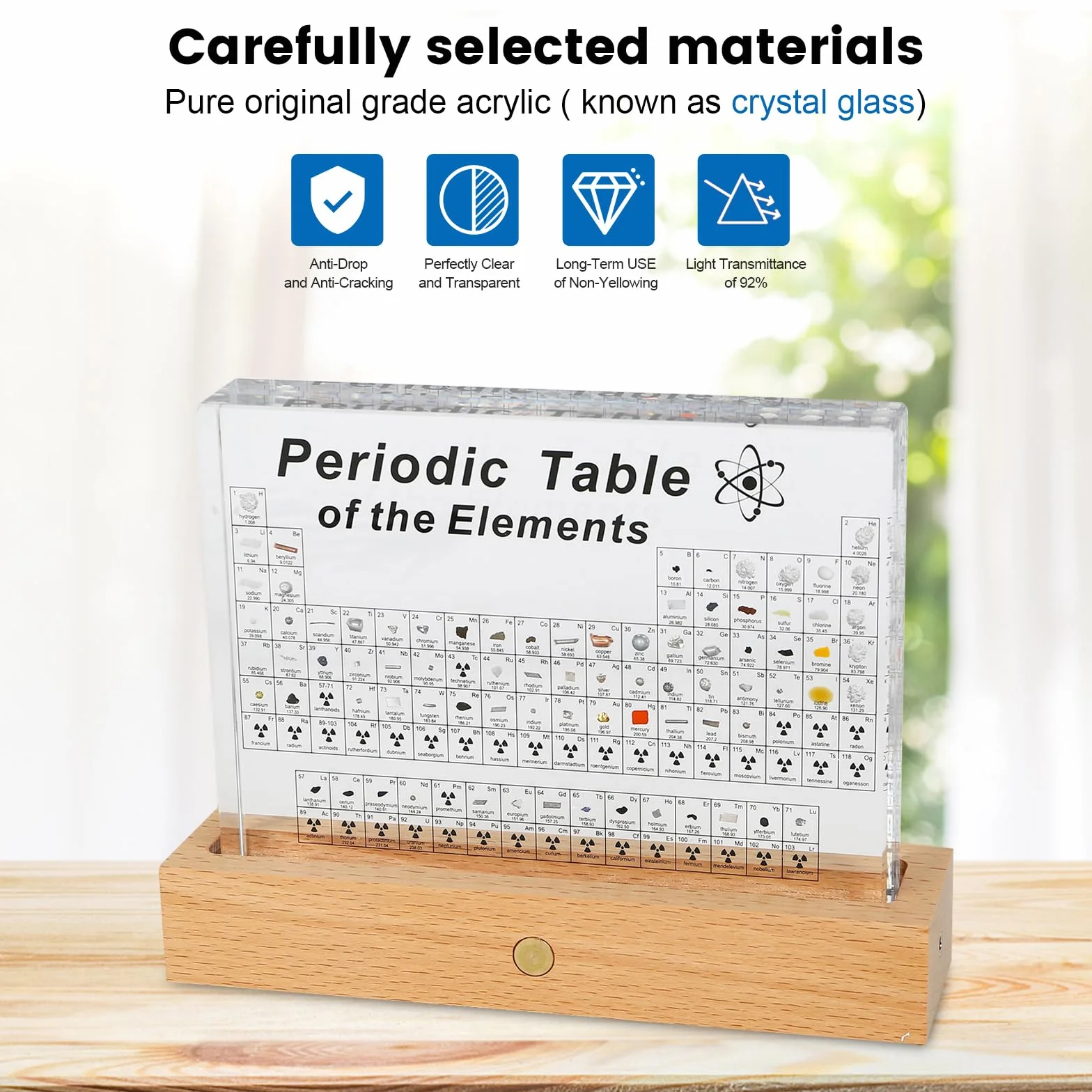 Grande tavola periodica con elementi reali, tavola periodica in acrilico di 83 elementi, campioni tavola periodica regalo per studenti, insegnanti, bambini, studenti, decorazioni artigianali