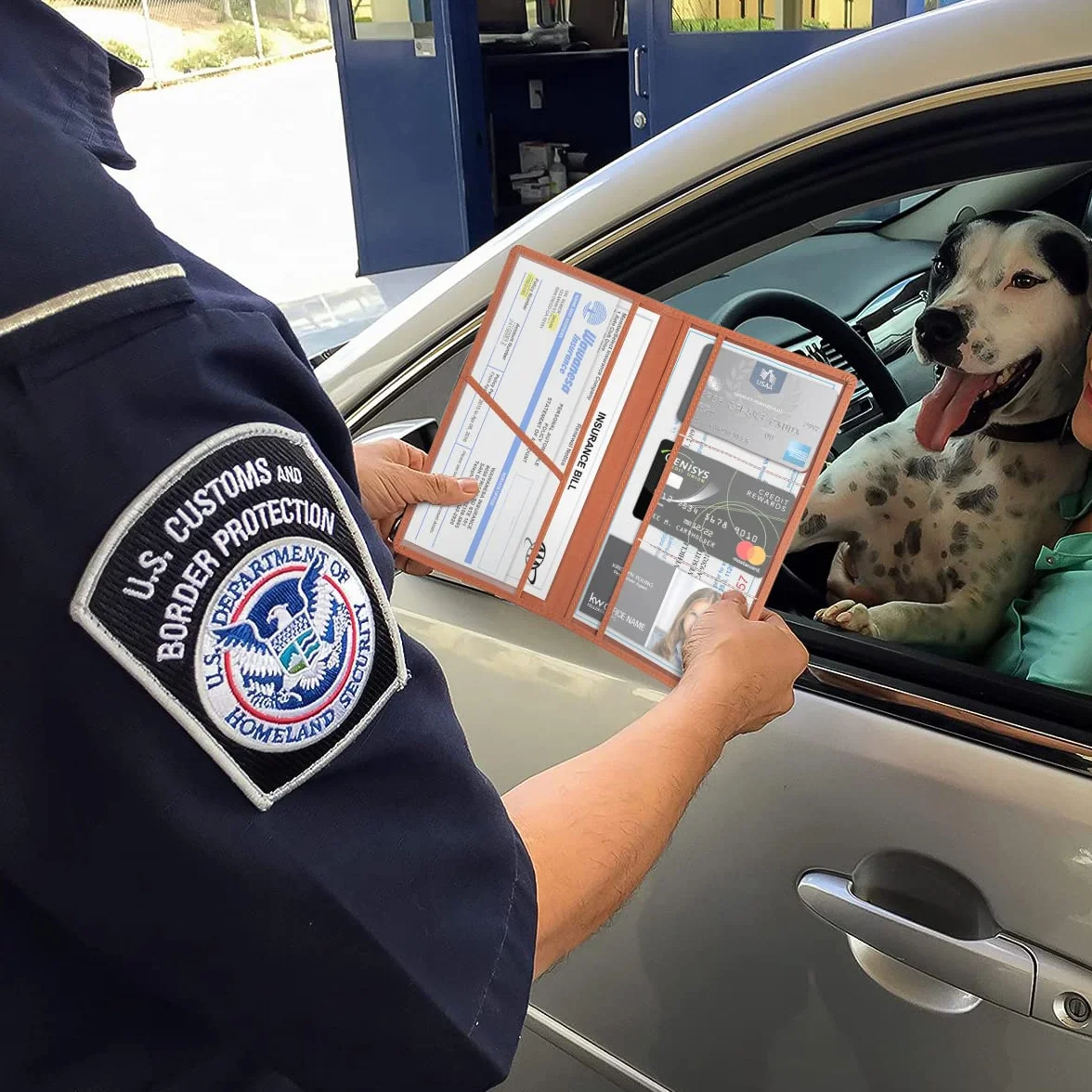 Porta Carte Documenti Auto in Pelle PU, Supporto Assicurazione Auto, Portadocumenti Immatricolazione, Patenti, Marrone