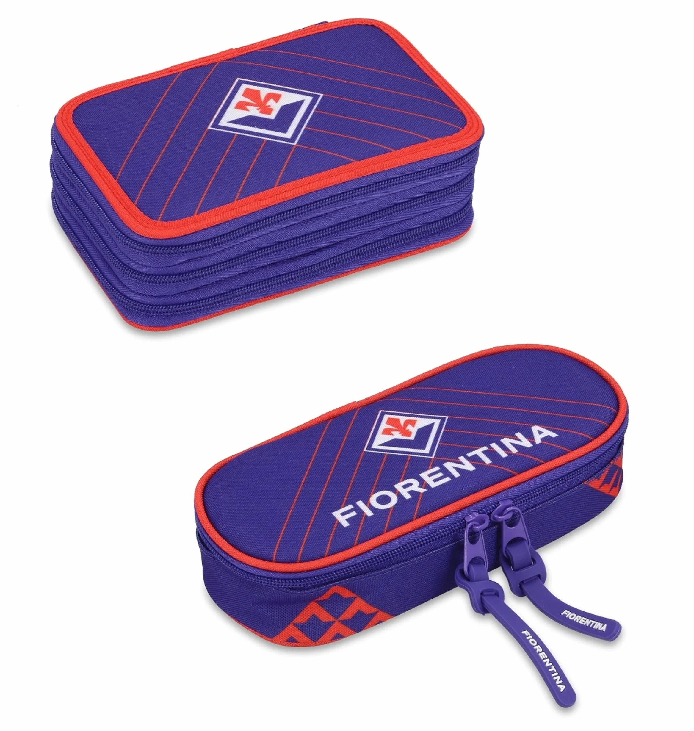 PRESTIGE & DELUXE Astuccio scuola Fiorentina Viola - 3 piani chiusura zip - completo di cancelleria + Astuccio ovale zip + omaggio portachiave