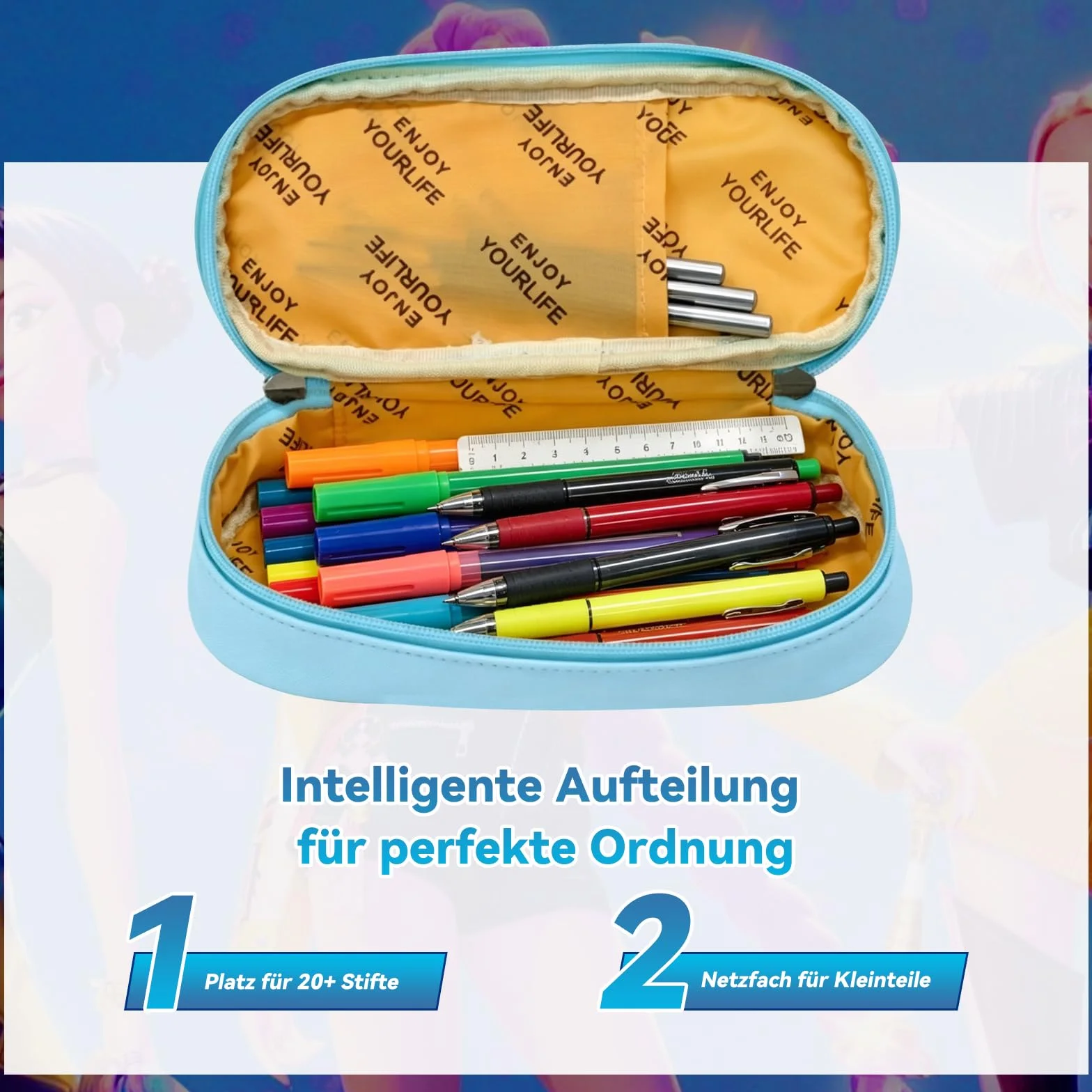 Astuccio Huntrix alla moda con scomparti per scuola, Azzurro