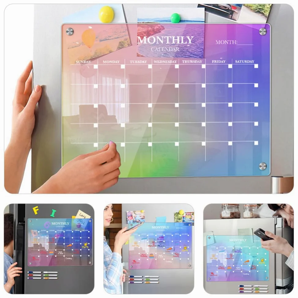 Lavagna Cancellabile Magnetica Acrilica per Frigorifero 7 Pezzi | Planner Mensile per Scuola e Uso Quotidiano, Set Pennarelli per Scrittura e Pulizia Rapida