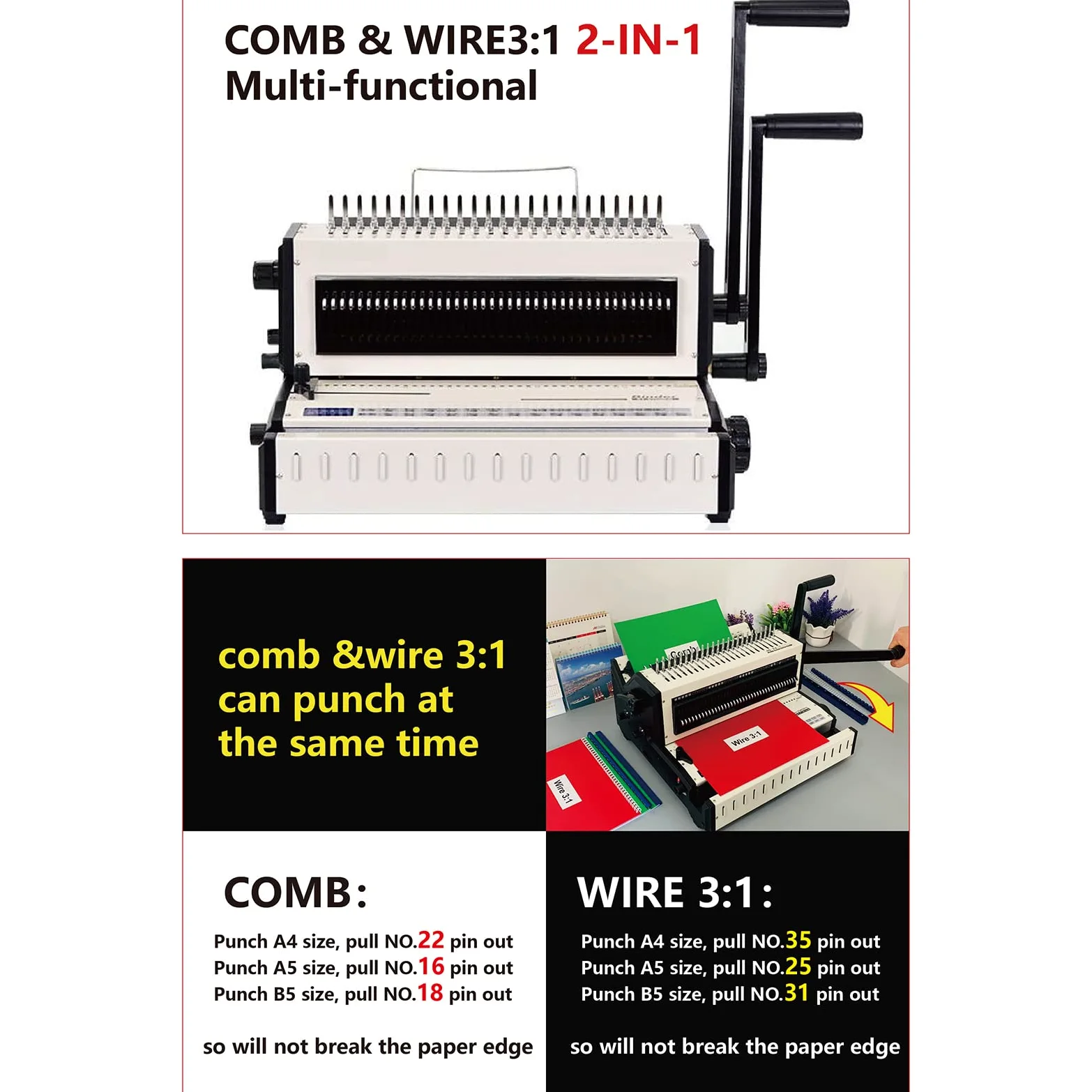 Accessori per Ufficio, rilegatrice Grembiule Multifunzionale e rilegatrice ad Anelli in Ferro Punzonatrice e rilegatrice a Clip 3 in 1 per Documenti da Ufficio