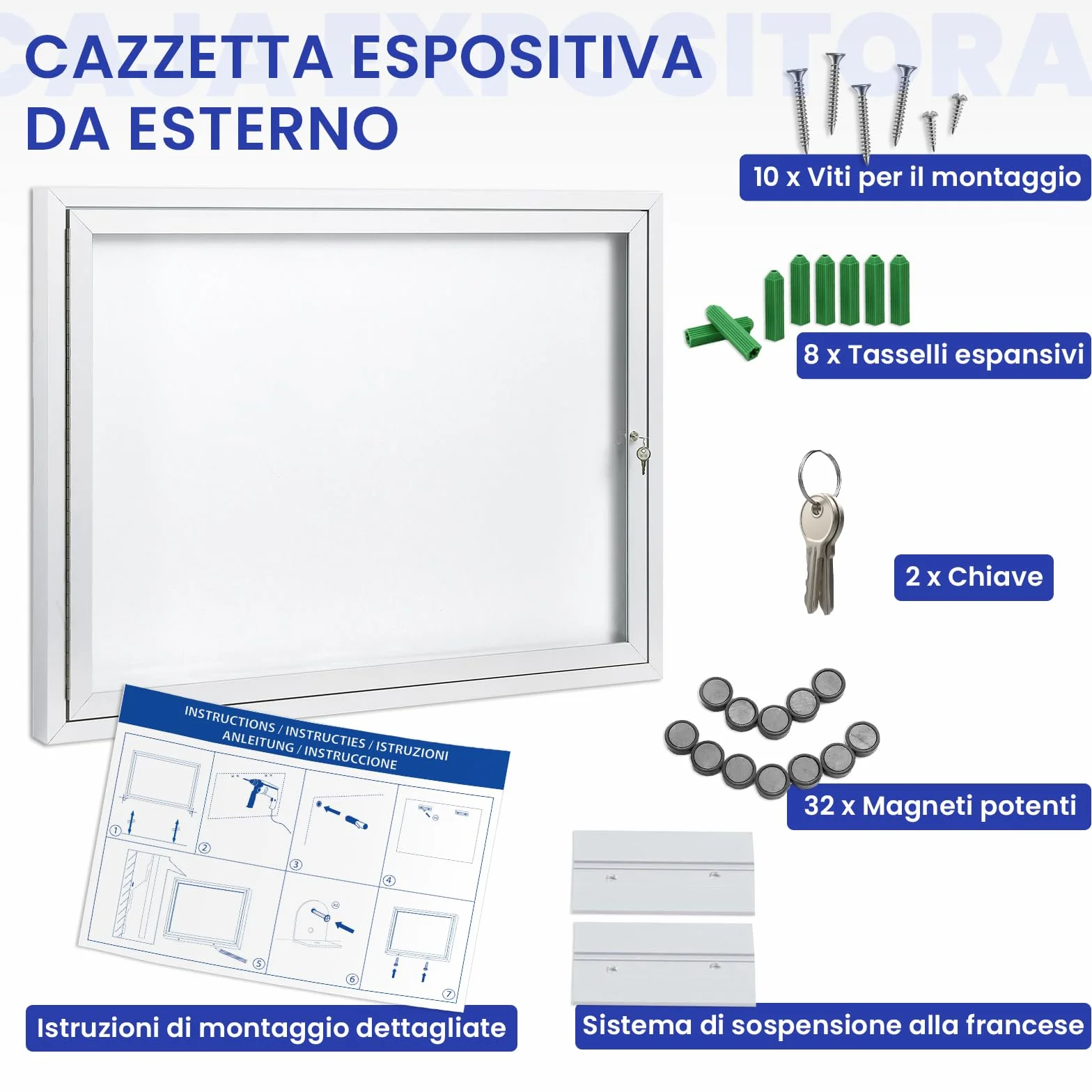 Swansea 8 x A4 Bacheca per esterno con chiave, resistente alle intemperie, magnetica per esterni, con telaio in alluminio 95 x 71cm (A1)