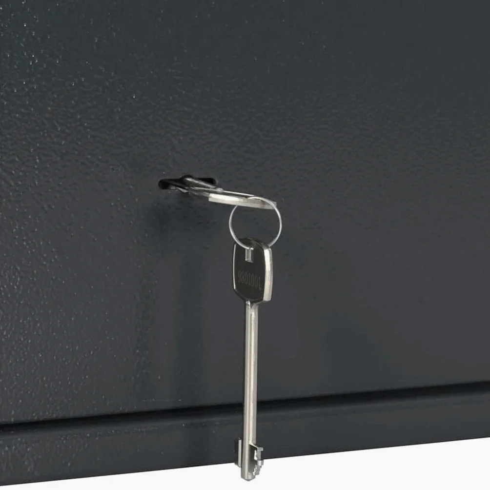 Cassetta di sicurezza in acciaio grigio scuro con serratura, 35 x 25 x 25 cm, per home office, armadietto di protezione con ancoraggio a terra, cassetta portadocumenti, cassetta portachiavi