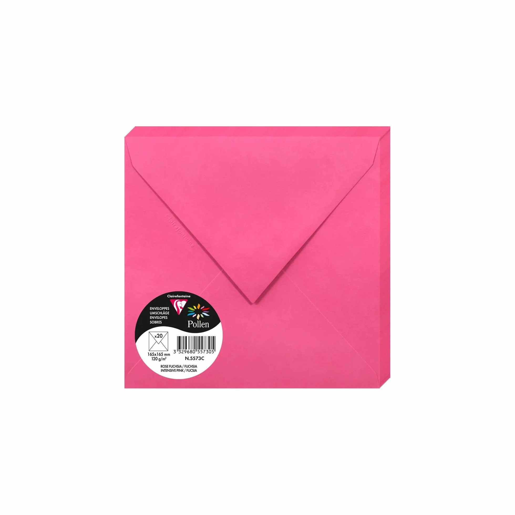 Clairefontaine 5573C Pacco 20 Buste Gommate 16,5x16,5cm 120g/m² Fucsia Carta Premium Liscia