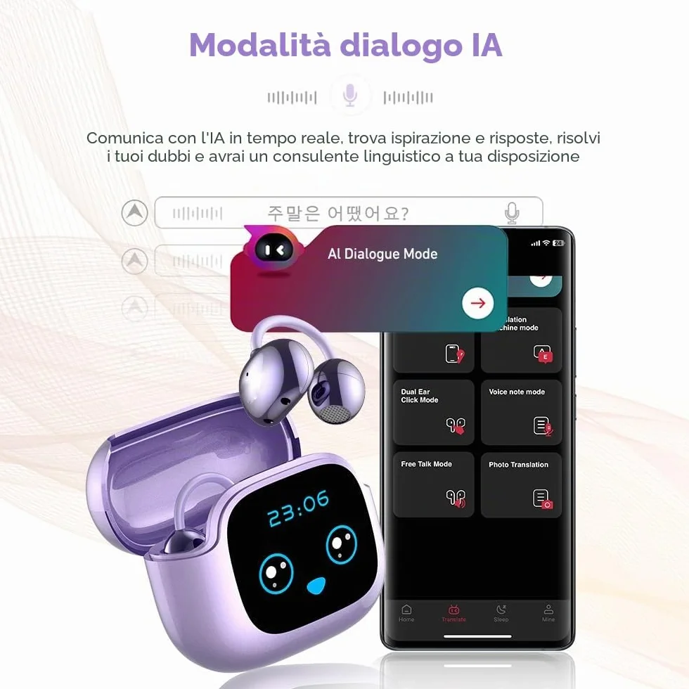 NE32 AI Cuffie Traduttore, Cuffie di Traduzione in Tempo Reale 3-in-1 136 Lingue con App, Veri Auricolari Traduttore Bluetooth Wireless, Cuffie Open Ear 40H per iOS e Android, Apprendimento, Viaggi