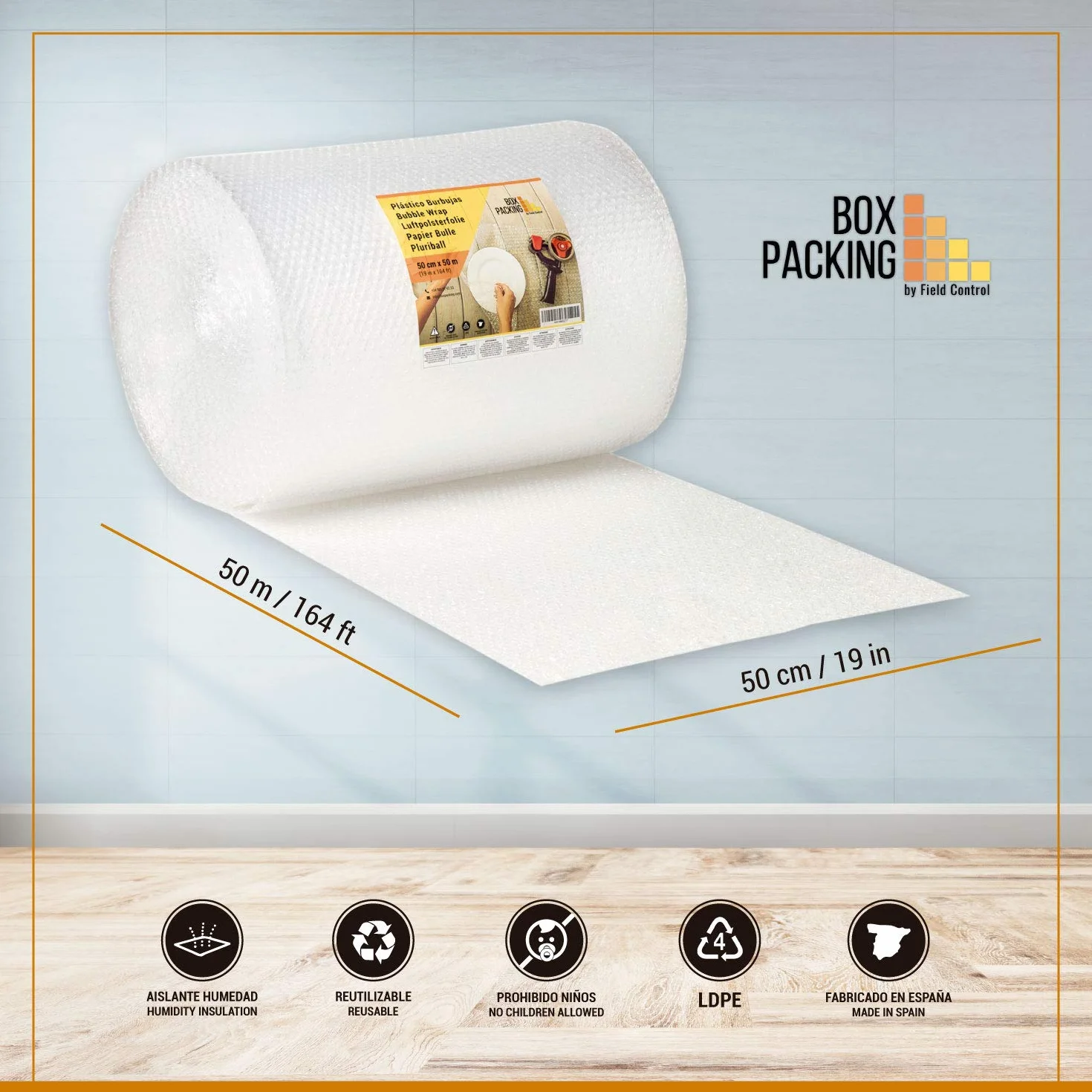 BOXPACKING | Pluriball Imballaggio | Plastica per imballagio | 50 cm x 50 m | Bubble Wrap | Imballagio per Spedizioni | Rotolo Pluriball | Protezione per oggetti fragili, traslochi e e-commerce